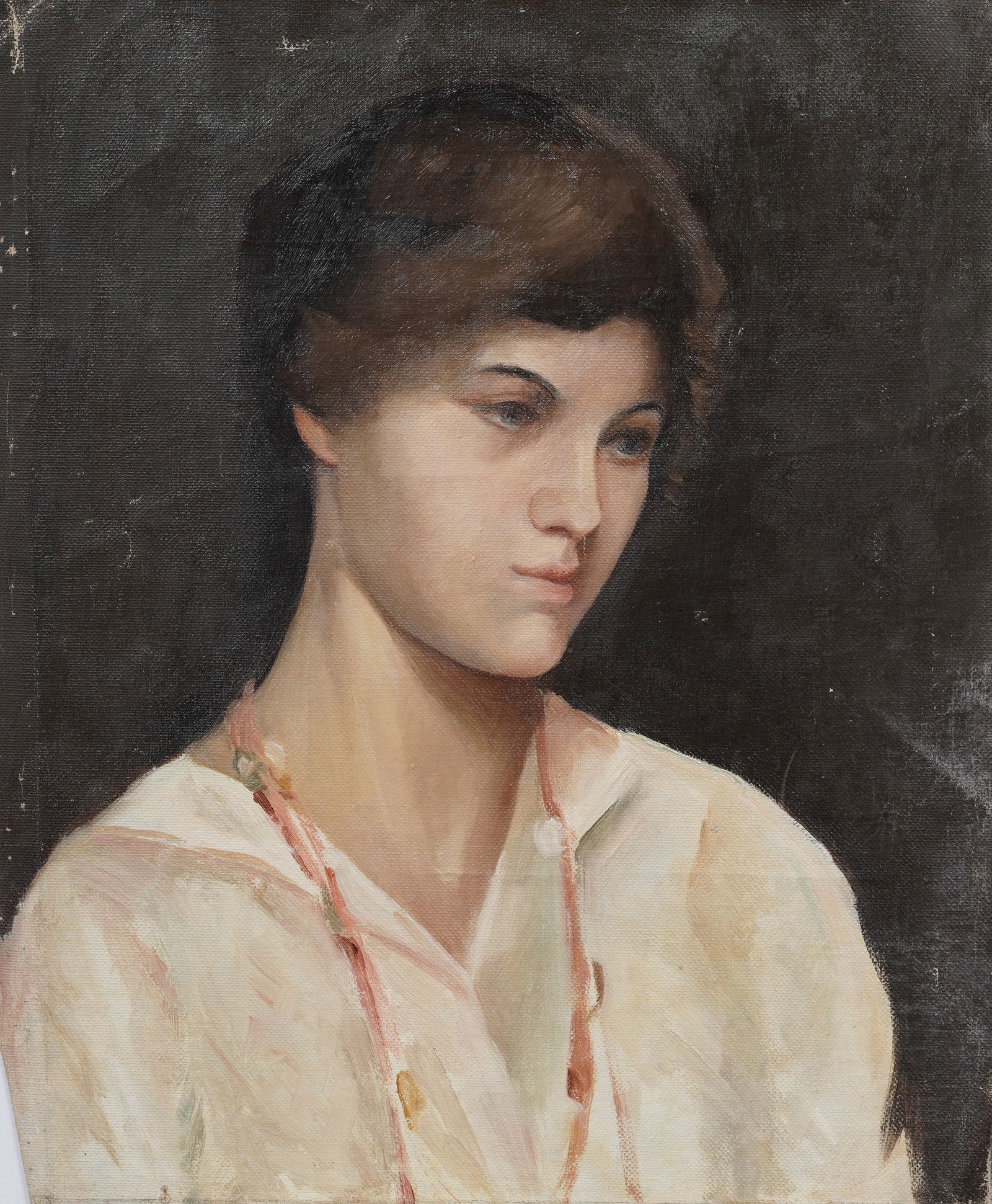 Signed Vintage American Stern Beauty Portrait Original Unstretched Oil Painting (1 of 7)