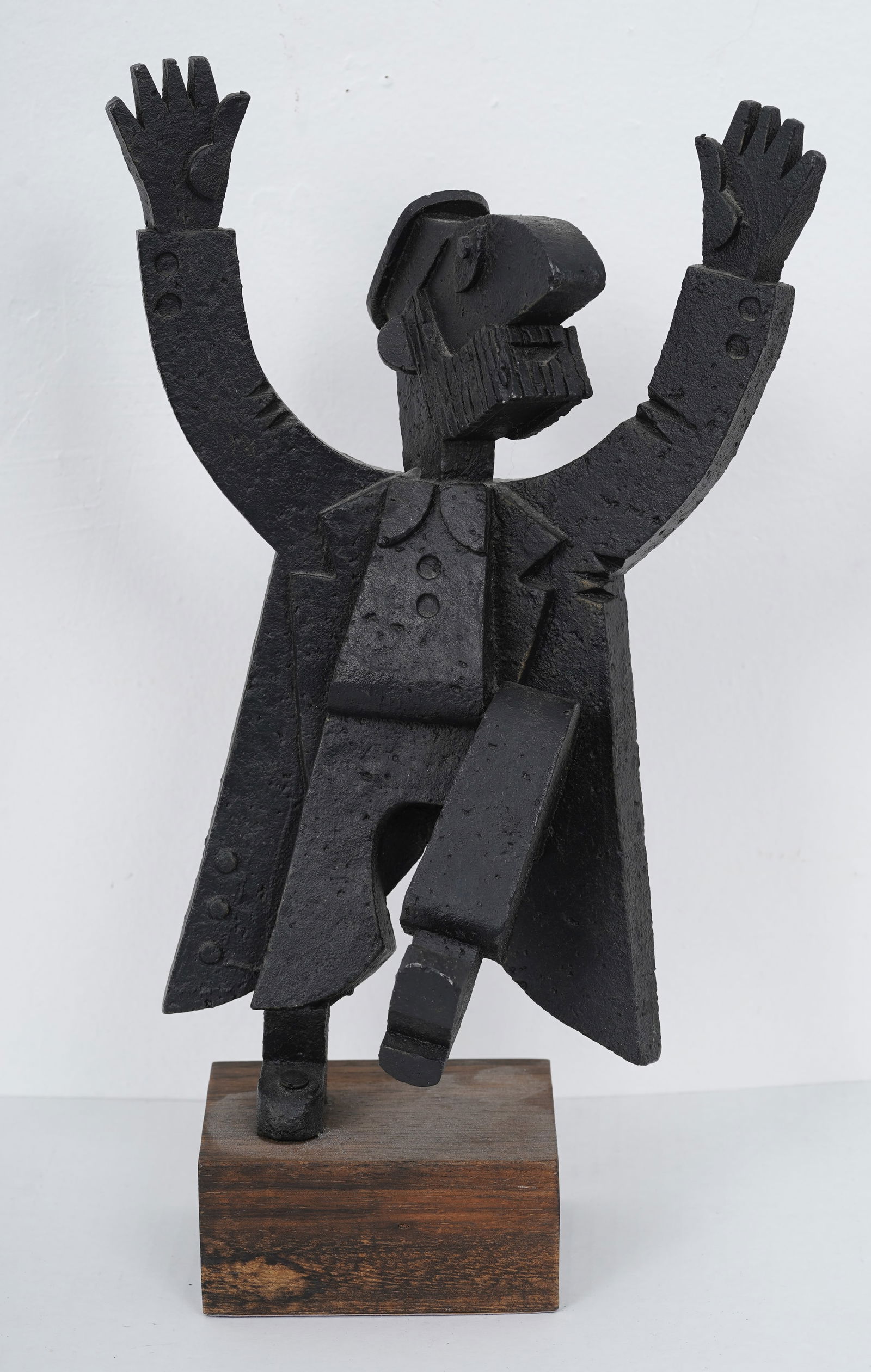 Frank Meisler (1925-2018) Dancing Man Jewish Brass Sculpture with Signed Stone Base: Vintage brass sculpture. Brass with stone stand. Signed. Measuring: 14 by 8 by 5 inches overall. Please see all images for condition. Size is measured and written on the back of the painting or next t