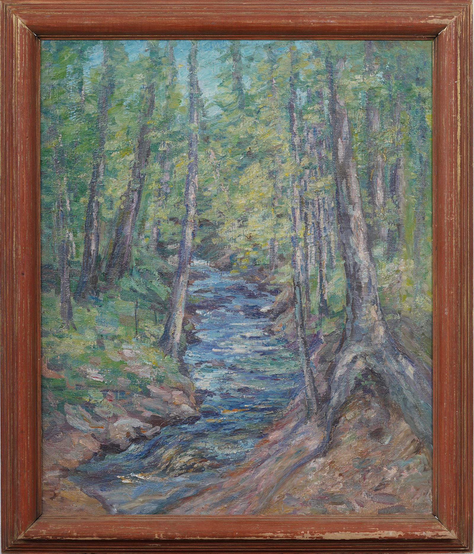 Vintage American Forest Interior Landscape Original Framed Oil Painting (1 of 10)