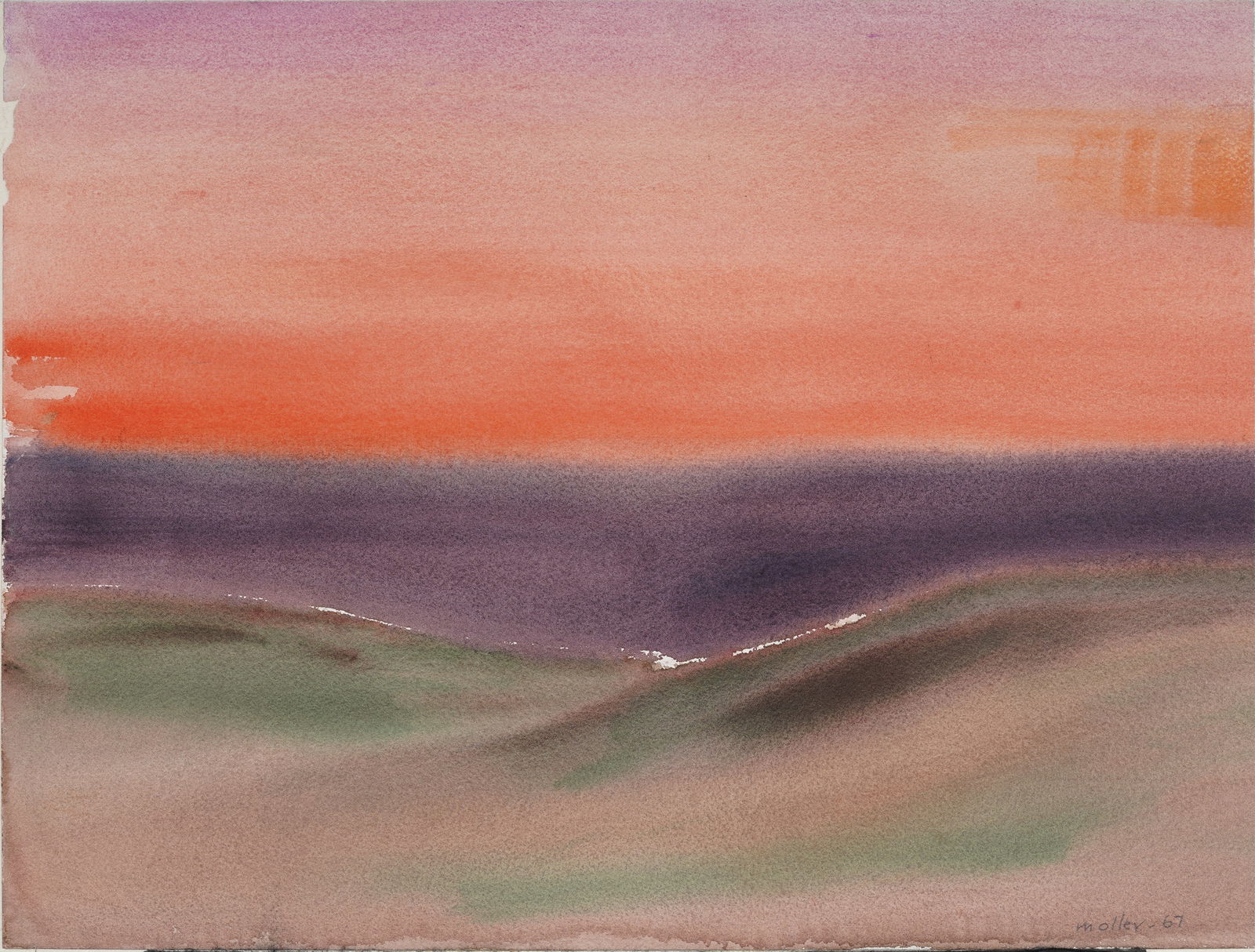 Vintage American Abstract Sunset Landscape Original Watercolor (1 of 7)