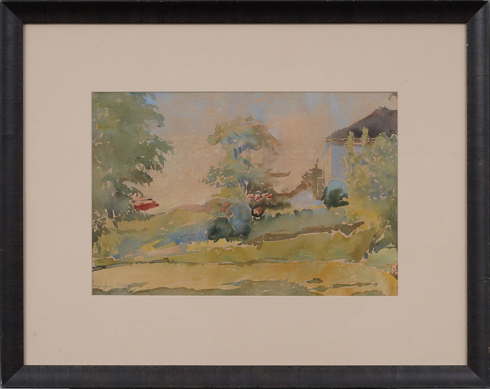Vintage American Intimate Domestic Backyard Landscape Original Framed Watercolor Painting (1 of 7)