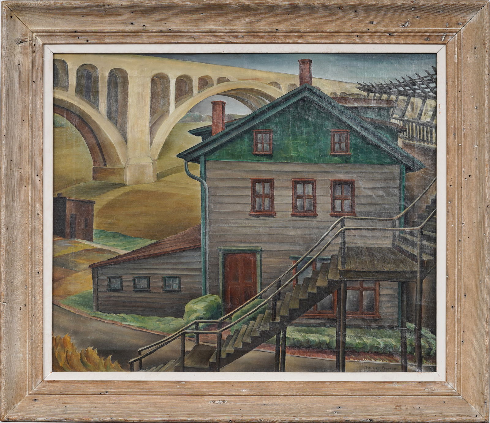 Beulah Weaver (1882-1957) Vintage American Modernist Industrial Cityscape Landscape Oil Painting (1 of 10)