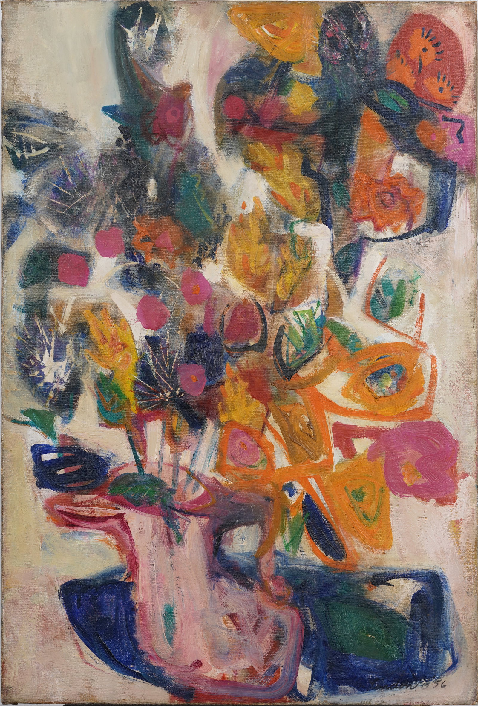 Mid Century Modernist American Abstract Flower Vase Still Life Signed "S. London" Original Oil (1 of 8)