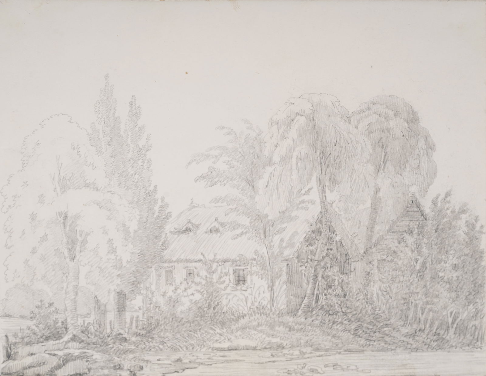 Miniature Vintage American Pencil Drawing Small Town Homes Exterior with Sketch on Verso (1 of 8)