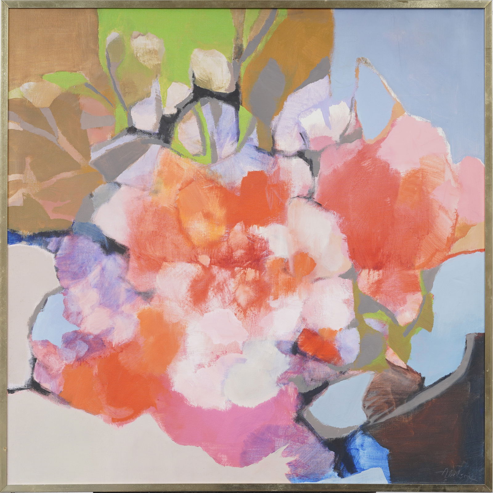 Large Vintage American Modernist Abstract Flower Still Life Framed Signed Original Oil Painting (1 of 6)