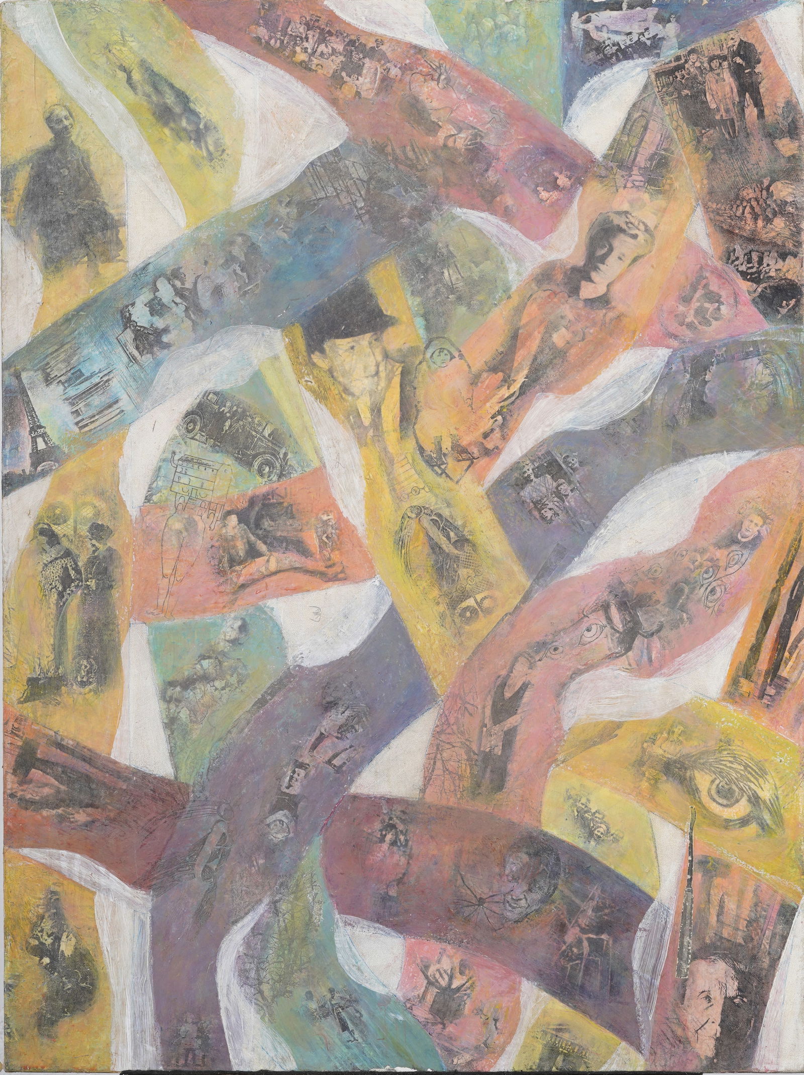 Vintage American Modernist Abstract Mixed Media Figural Collage Original Oil Painting (1 of 4)