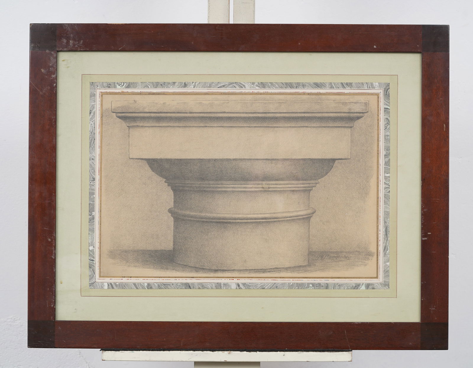 Antique Classical Architectural Study Signed Framed Original Drawing - 2
