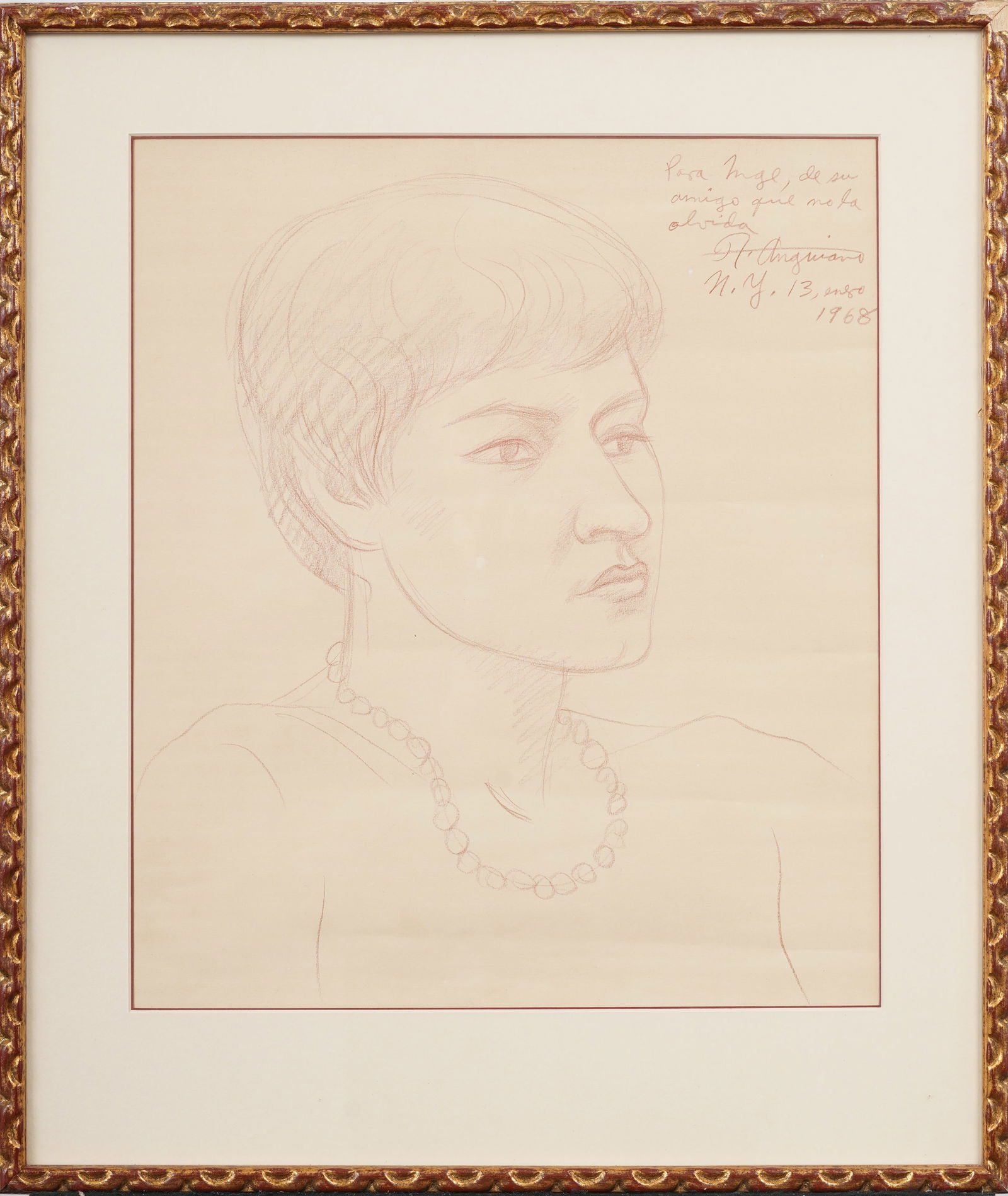 Vintage American Original Signed Framed Woman Portrait Drawing (1 of 6)