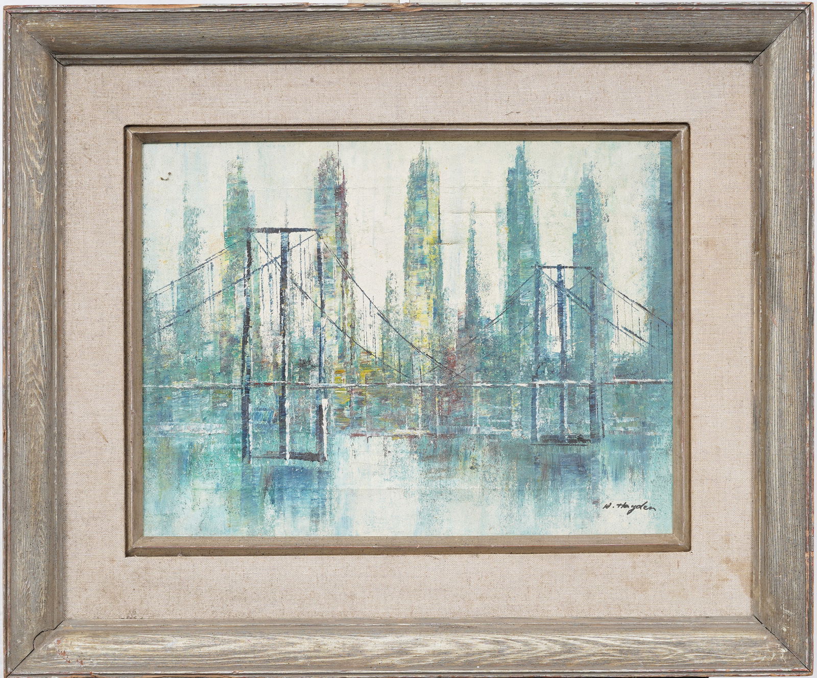 Vintage American School Abstract Cityscape Signed Framed Original Oil Painting (1 of 6)