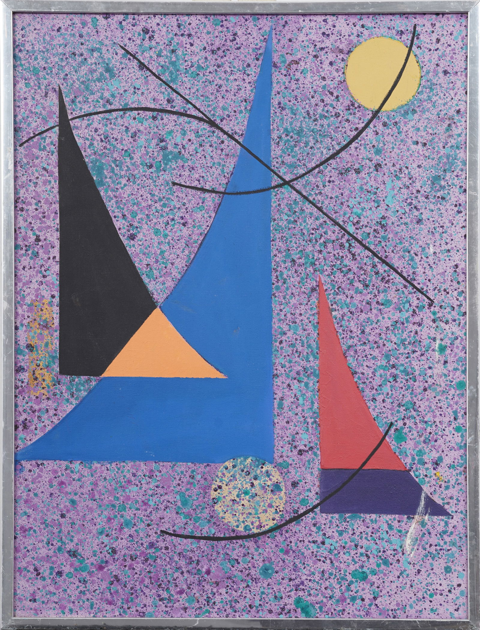 Vintage American School Geometric Abstract Original Framed Oil Painting (1 of 6)