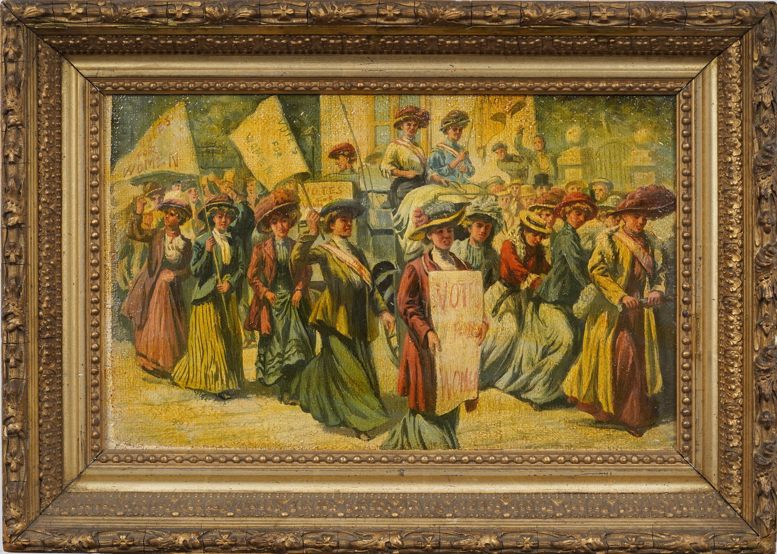 Vintage Historic Women's Suffrage Voting Rights Street Scene Framed American Original Oil Painting (1 of 9)