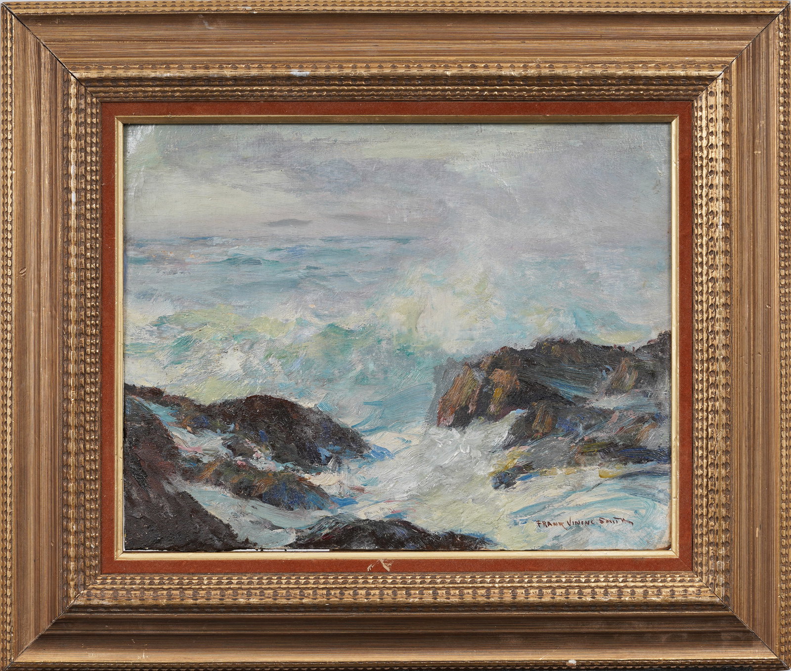 Frank Vining Smith Vintage American Impressionist Crashing Surf Seascape Original Oil Painting (1 of 8)