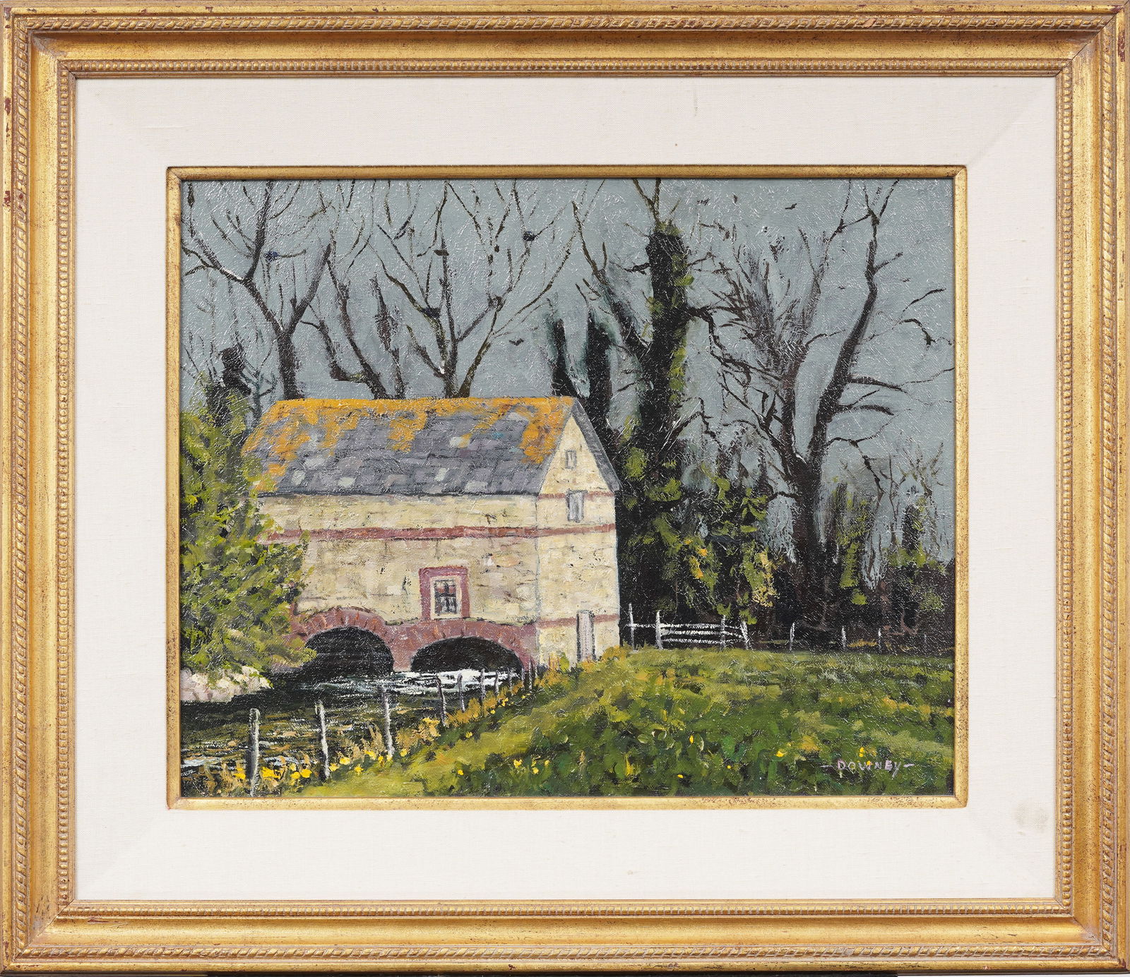 Dennis Downey (b.1941) Signed Wiltshire Mill Vintage American Landscape Original Oil Painting (1 of 6)