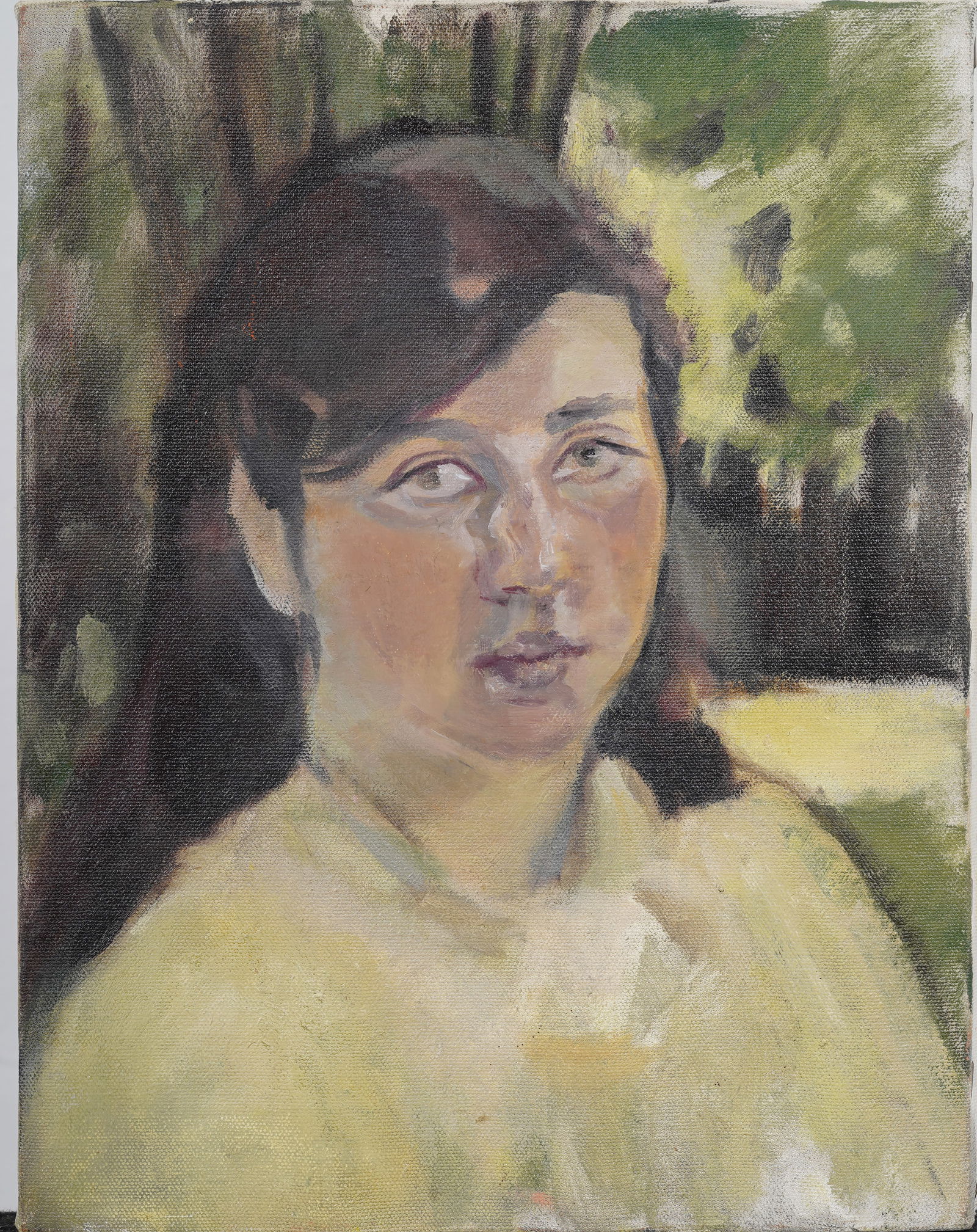 Vintage American School Woman Portrait Modernist Original Oil Painting: Vintage American modernist portrait oil painting. Measuring: 11 by 14 inches overall. Please see all images for condition. Size is measured and written on the back of the painting or next to each obje