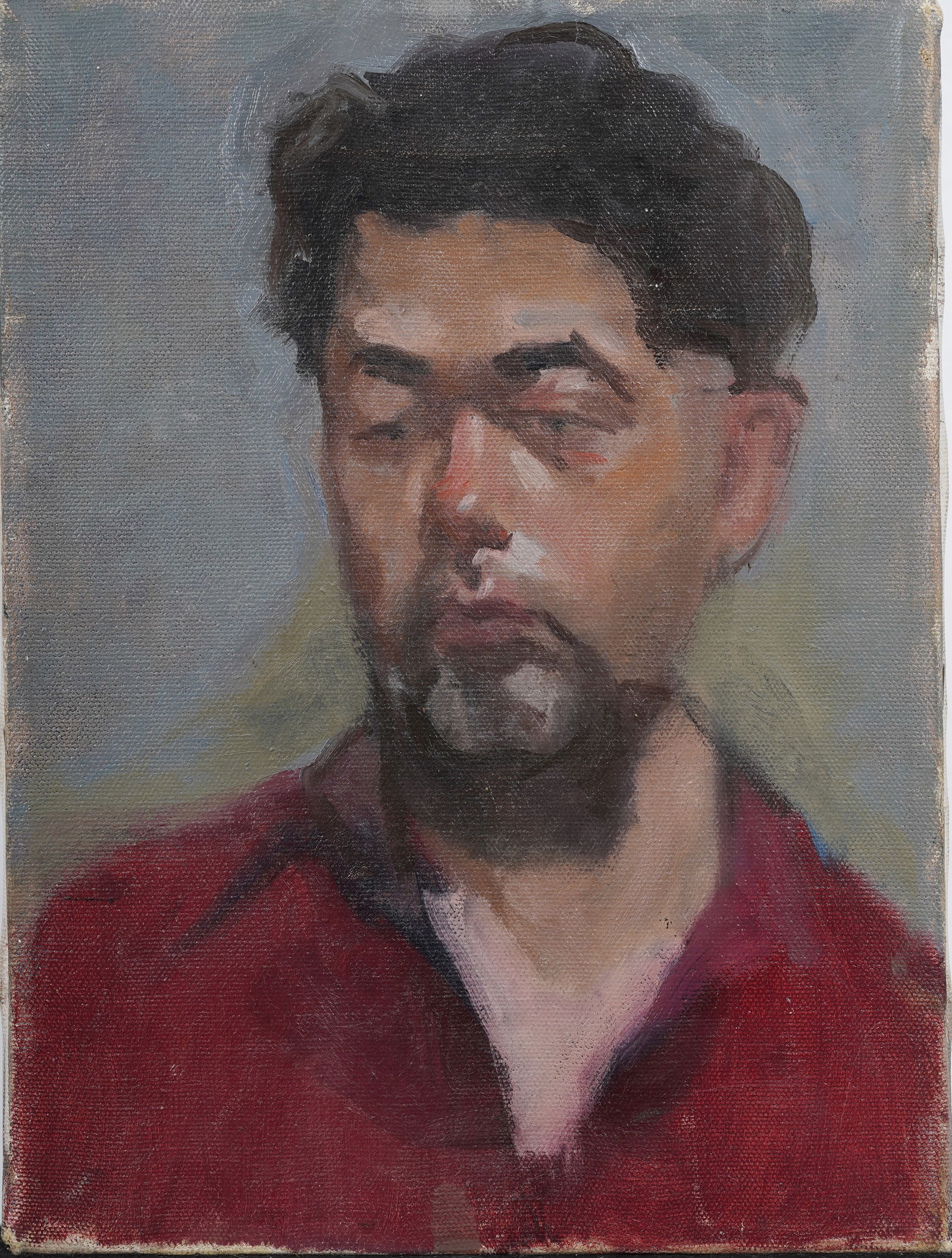 Vintage American School Modernist Male Portrait Original Oil Painting (1 of 4)