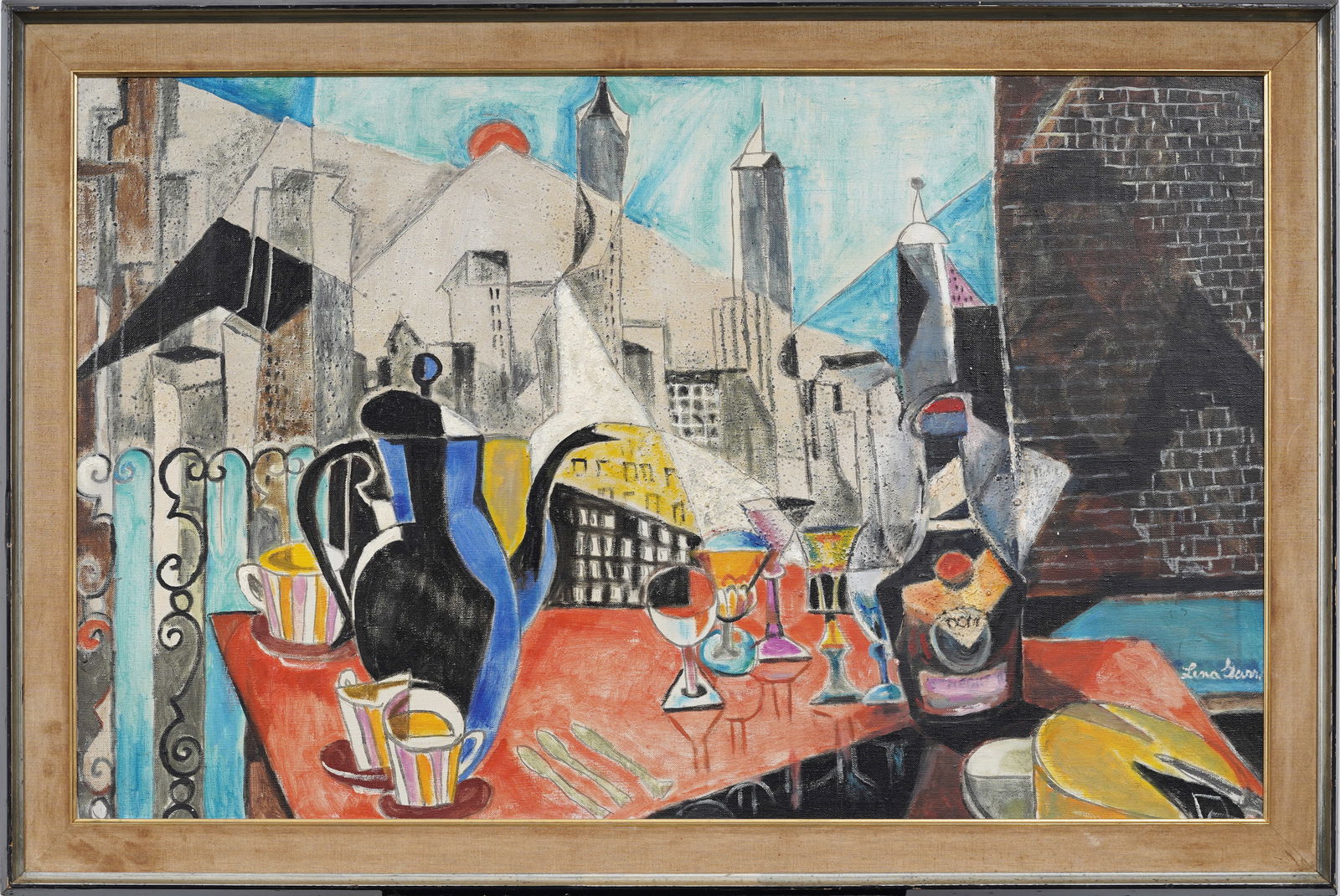 Lena Gurr (1897-1992) Vintage American Female Modernist Large Cubist Still Life Framed Oil Painting (1 of 10)