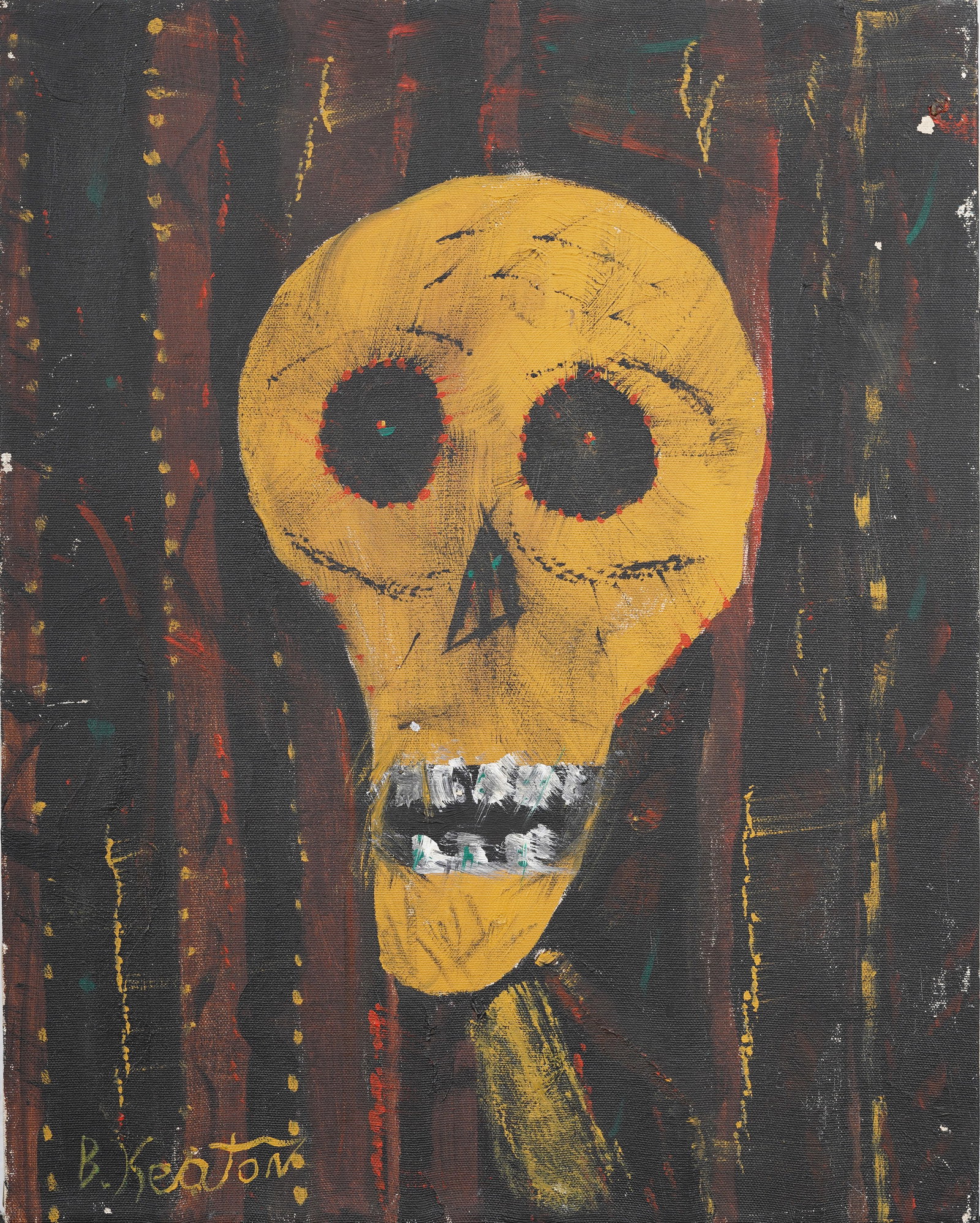 Vintage American Modernist Skelton Portrait Macabre Study Surreal Outsider Art Original Oil Painting: Vintage American oil painting. Measuring: 16 by 20 painting alone. Please see all images for condition. Size is measured and written on the back of the painting or next to each object. The first size