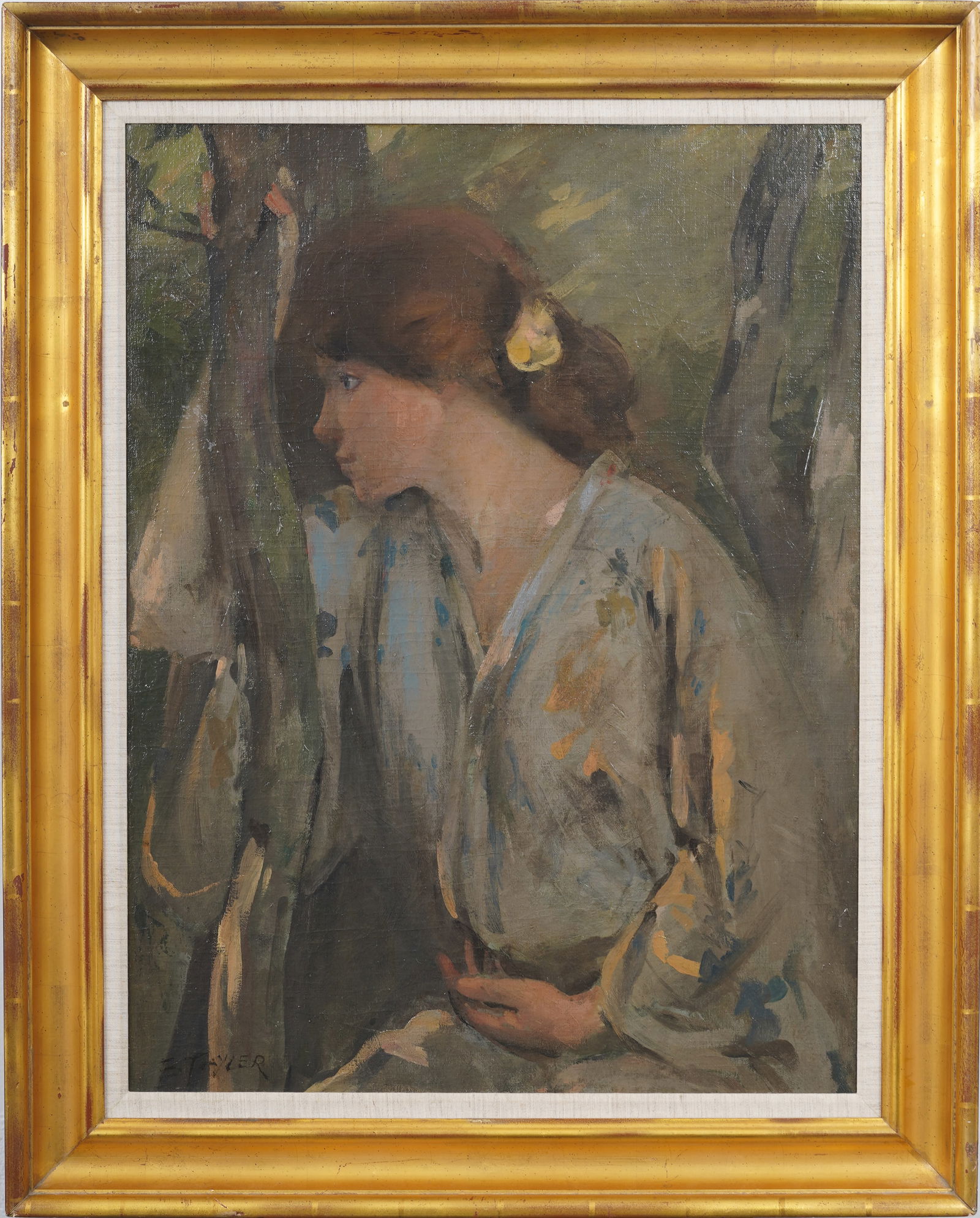 Signed Large Vintage American Impressionist Woman Portrait Framed Original Oil Painting (1 of 10)