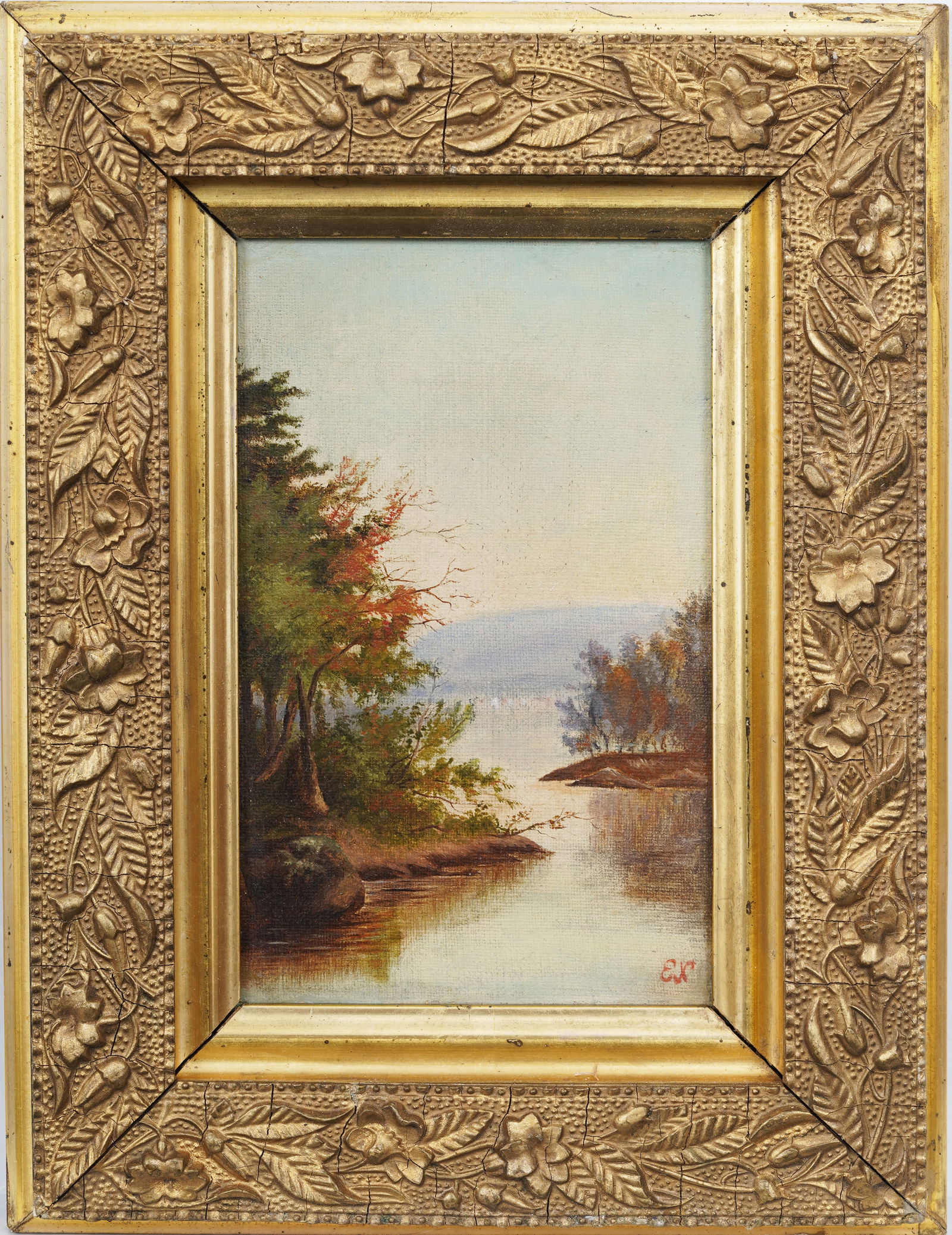 Antique American Hudson River School Framed Landscape Monogrammed Original Oil Painting (1 of 5)