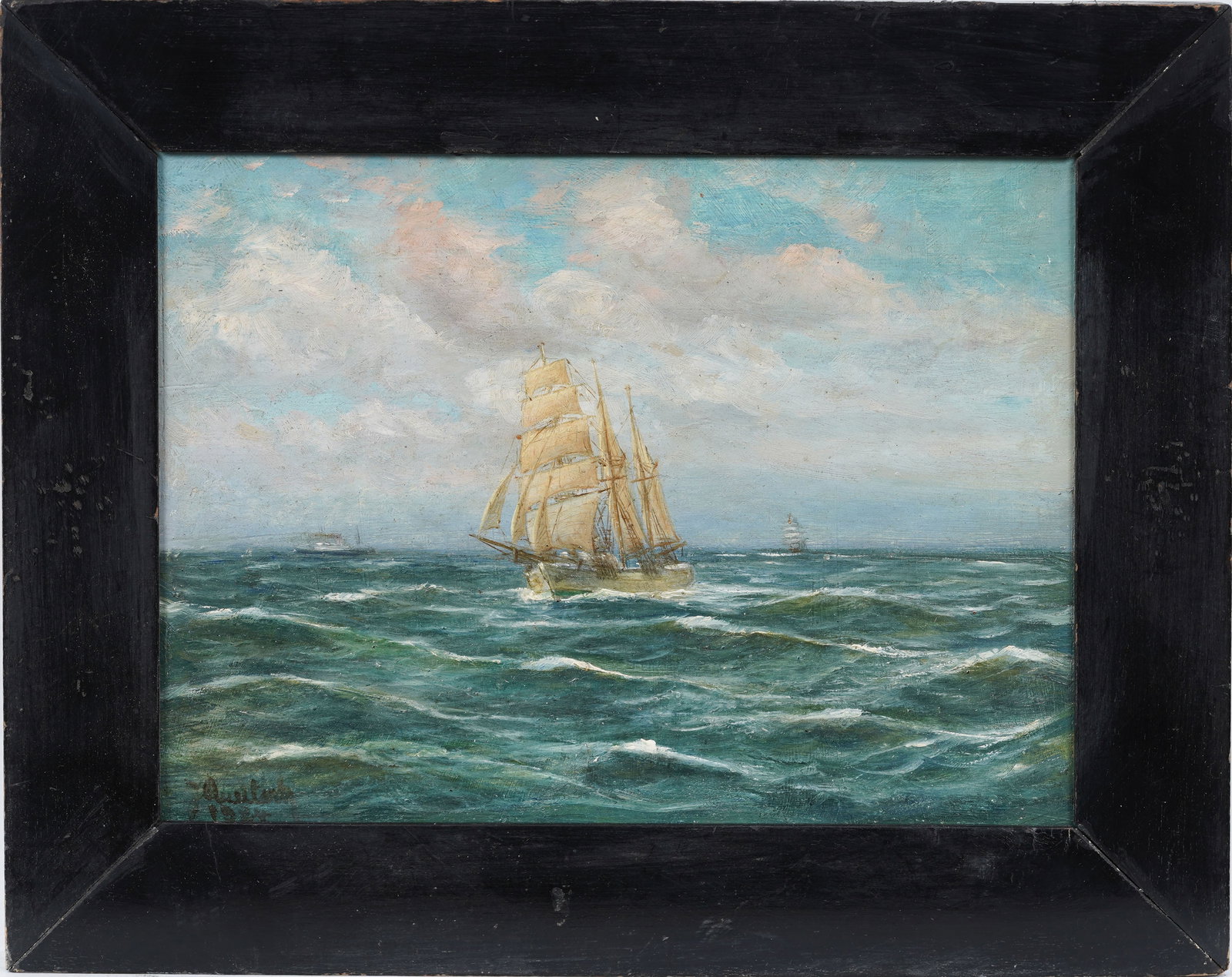 Vintage Signed European Impressionist Framed Seascape Nautical Sailboat Original Oil Painting (1 of 5)