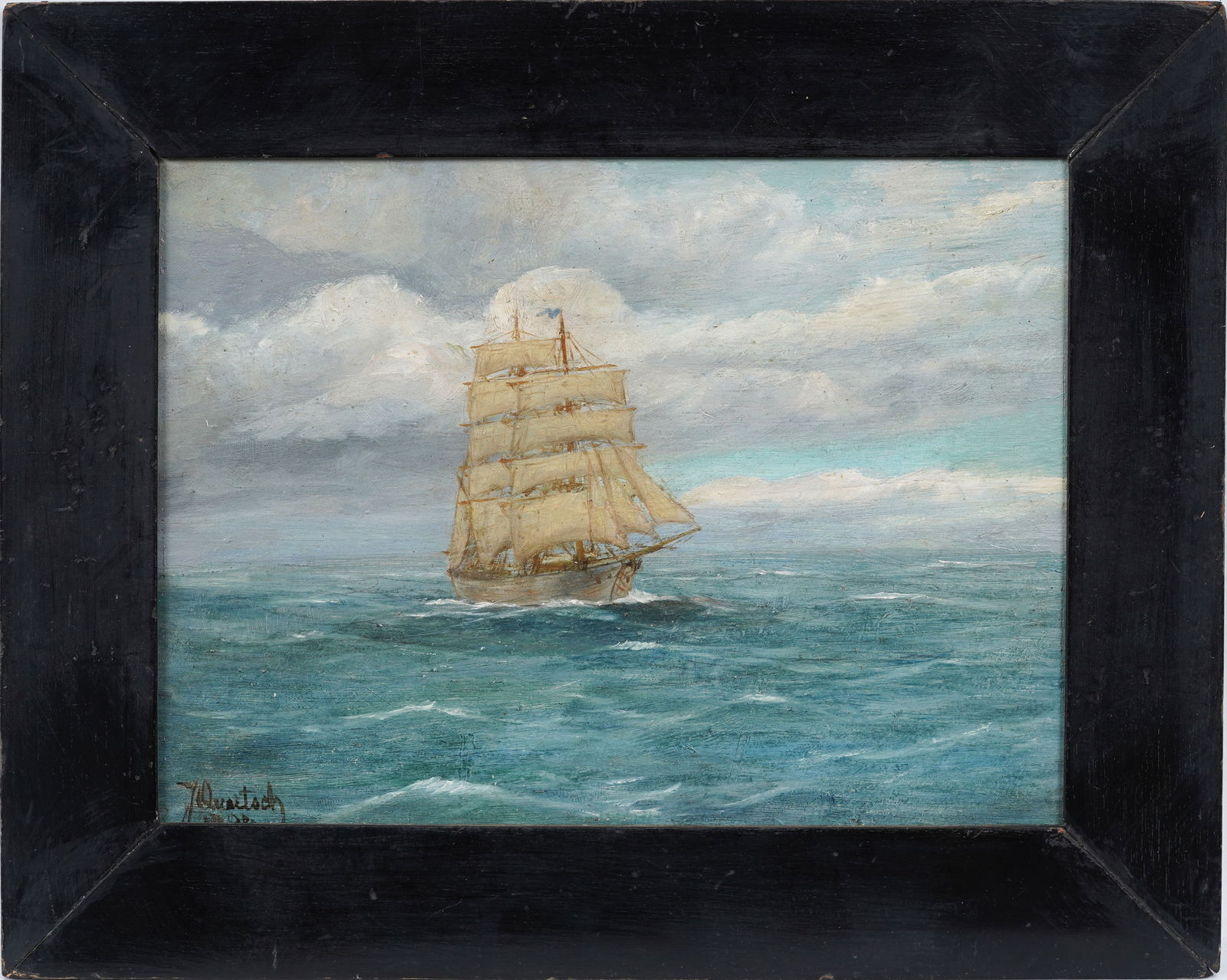 Vintage Signed European Impressionist Framed Seascape Nautical Sailboat Original Oil Painting (1 of 6)