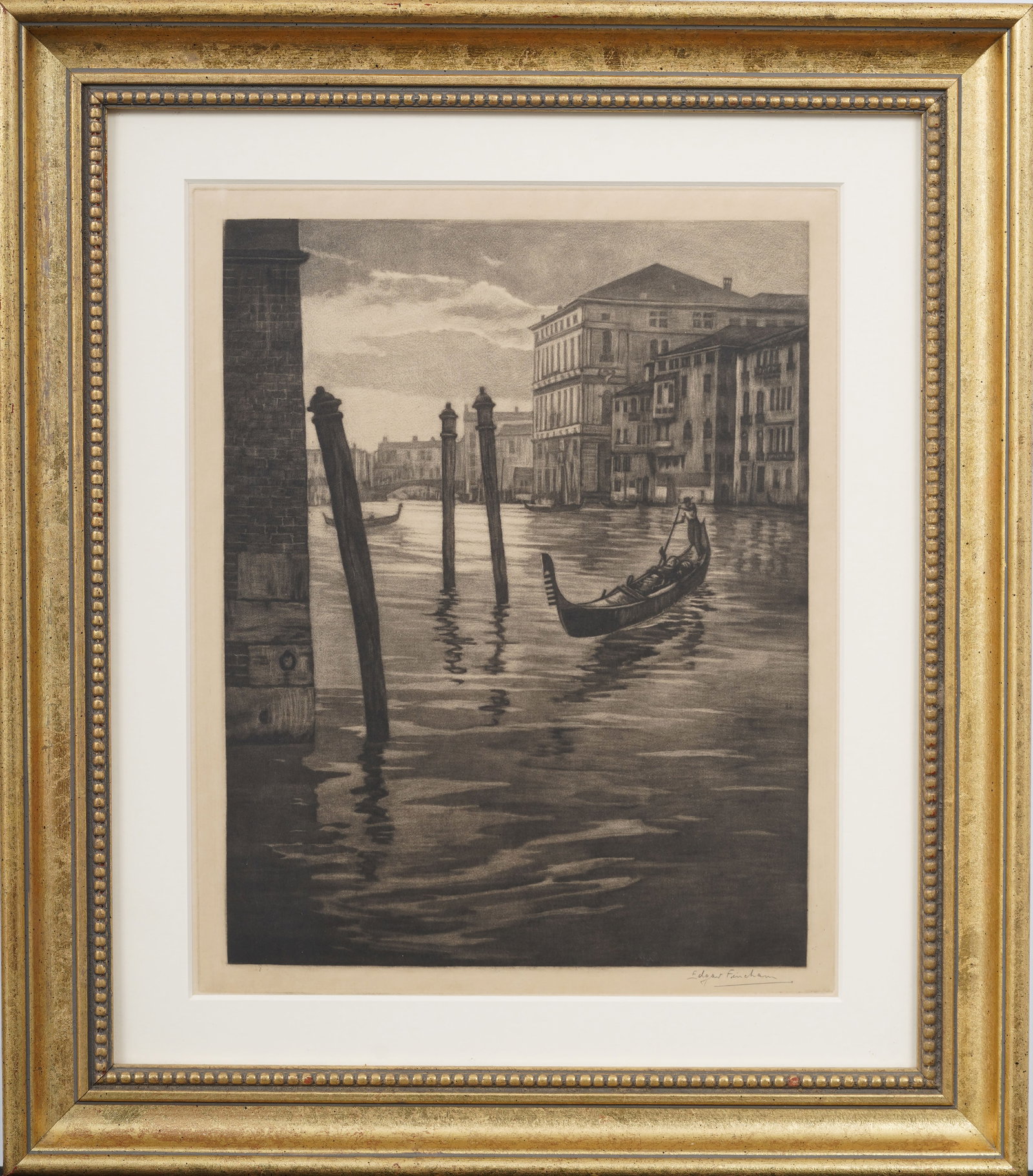 Antique Italian Venice Canal Signed Framed Etching (1 of 7)