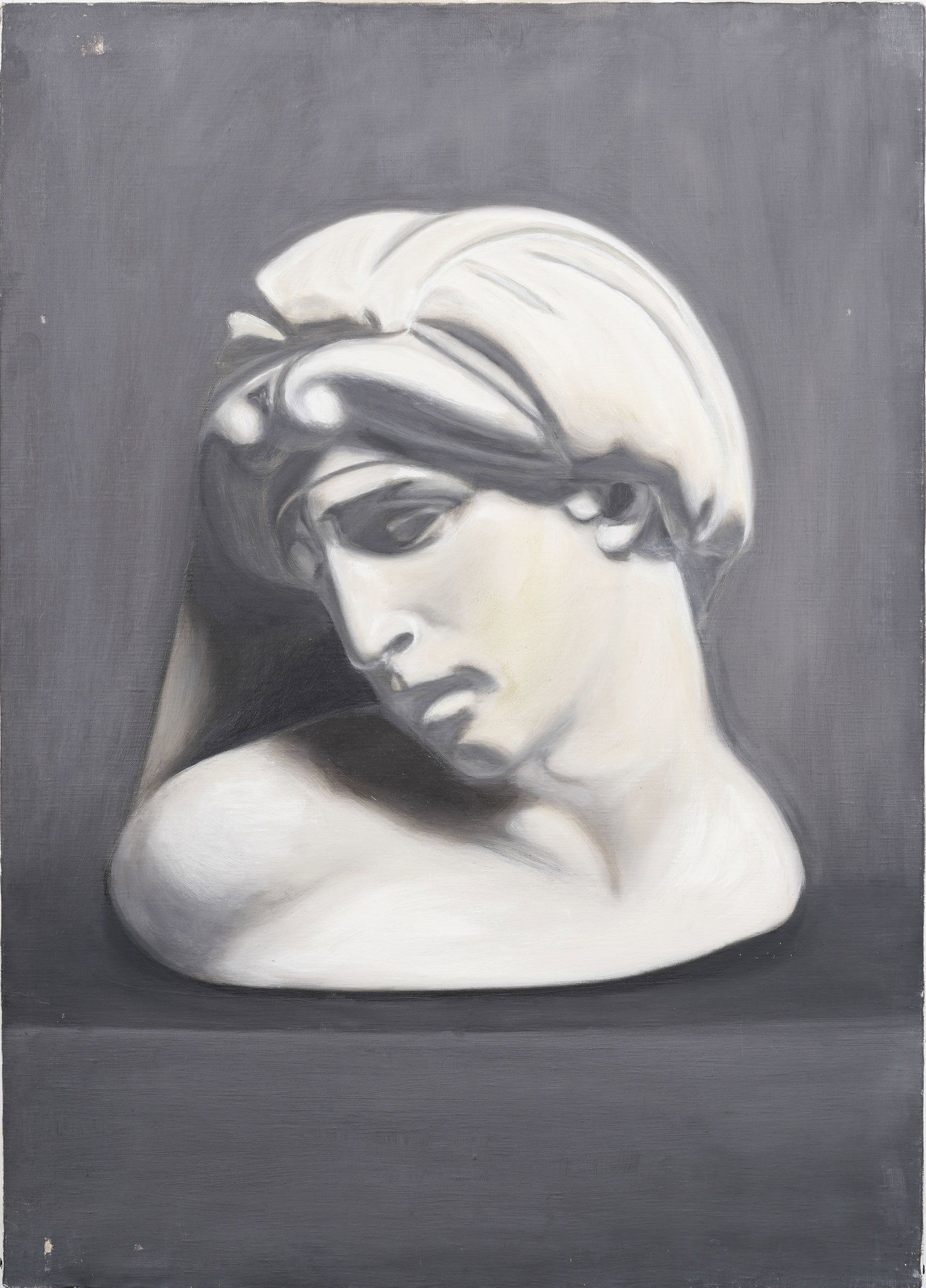 Vintage Italian Realist Still Life of a Classical Marble Bust Sculpture Original Oil Painting: Vintage Italian realist oil painting. Measuring: 20 by 28 inches overall. Please see all images for condition. Size is measured and written on the back of the painting or next to each object. The firs