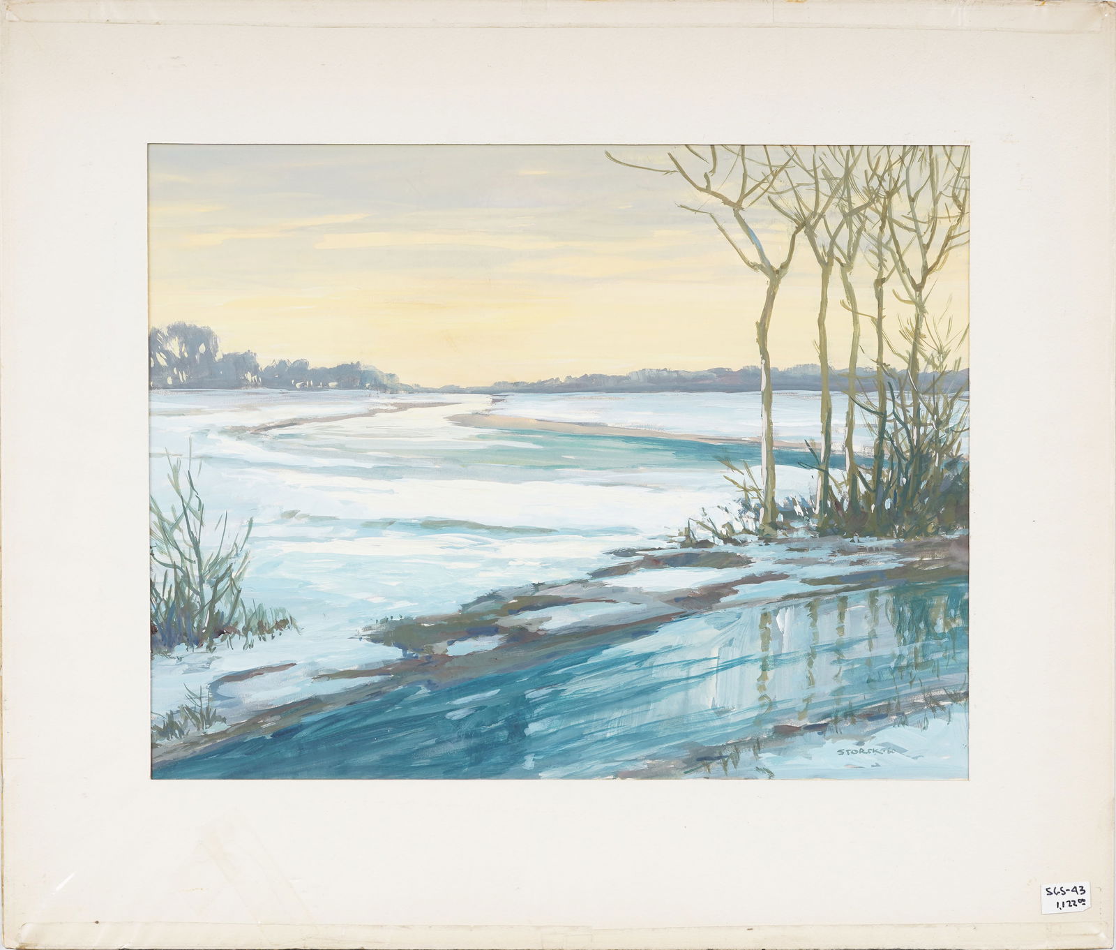 "J. Alvin Storck" Vintage American Impressionist Winter Sunset Landscape Original Oil Painting: Vintage American illustration painting. Measuring: 19.5 by 23 inches overall. Please see all images for condition. Size is measured and written on the back of the painting or next to each object. The