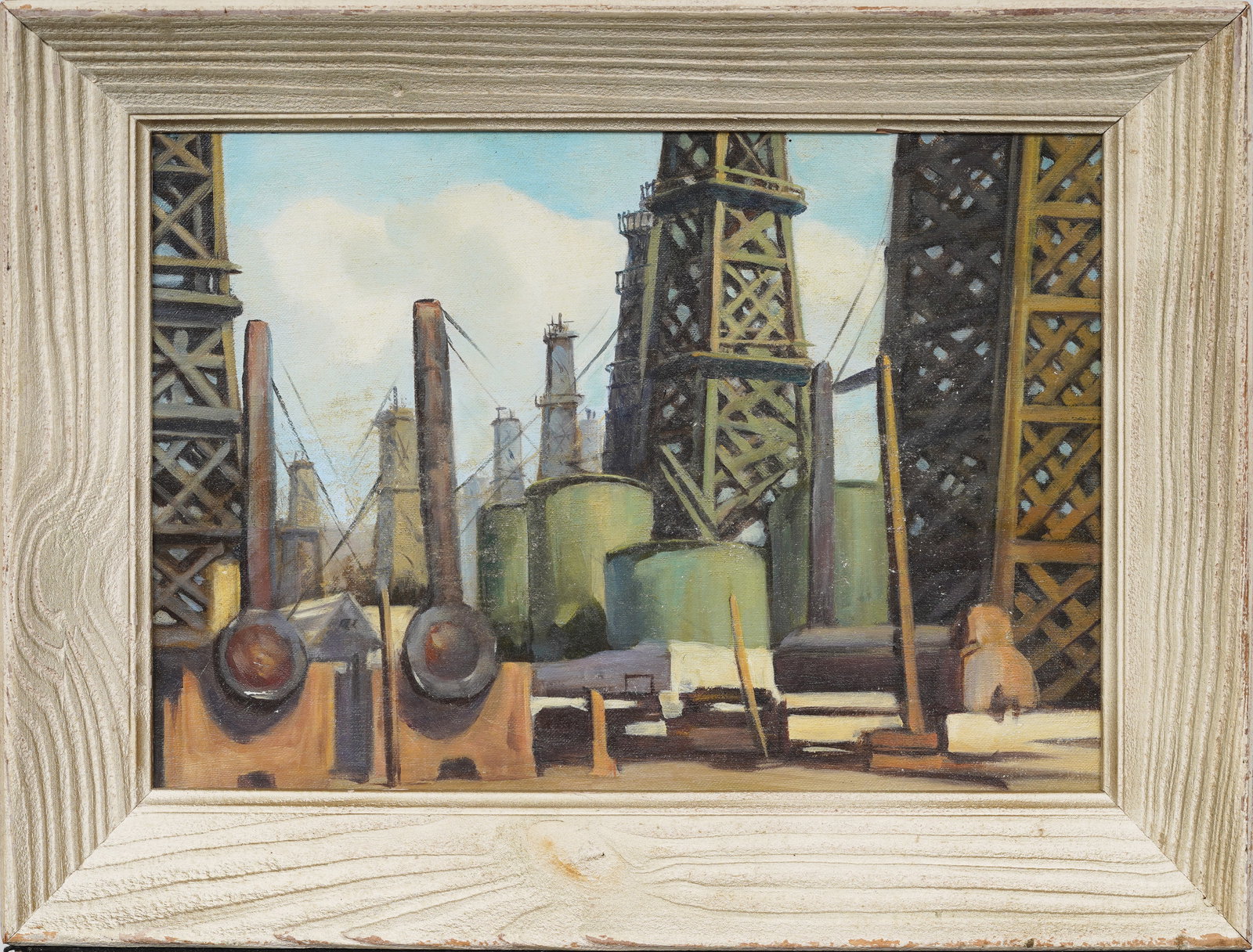 Vintage American WPA Industrial Power Plant Scene Original Framed Oil Painting (1 of 7)