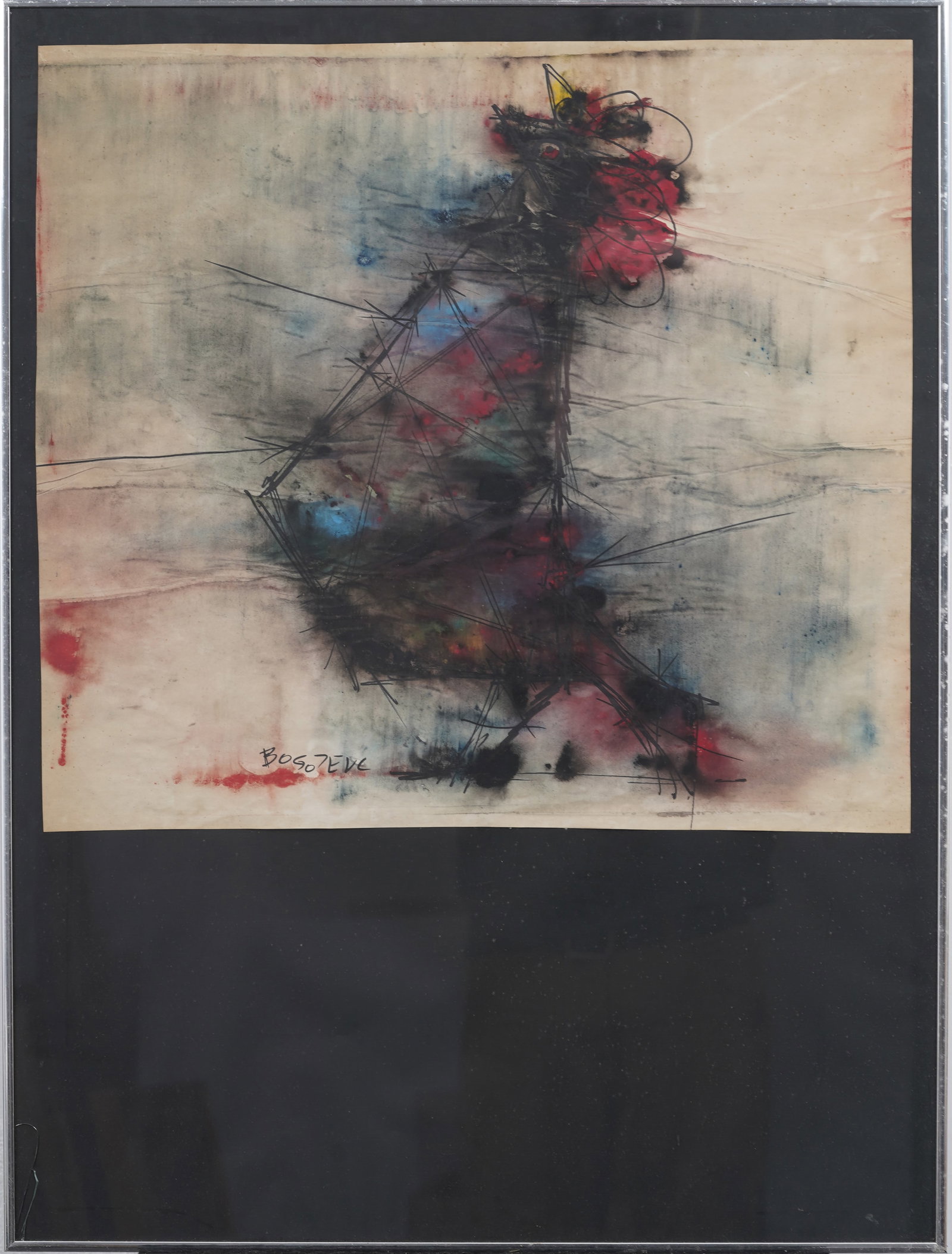 Vintage Signed Modernist Abstract Rooster Watercolor Painting (1 of 6)