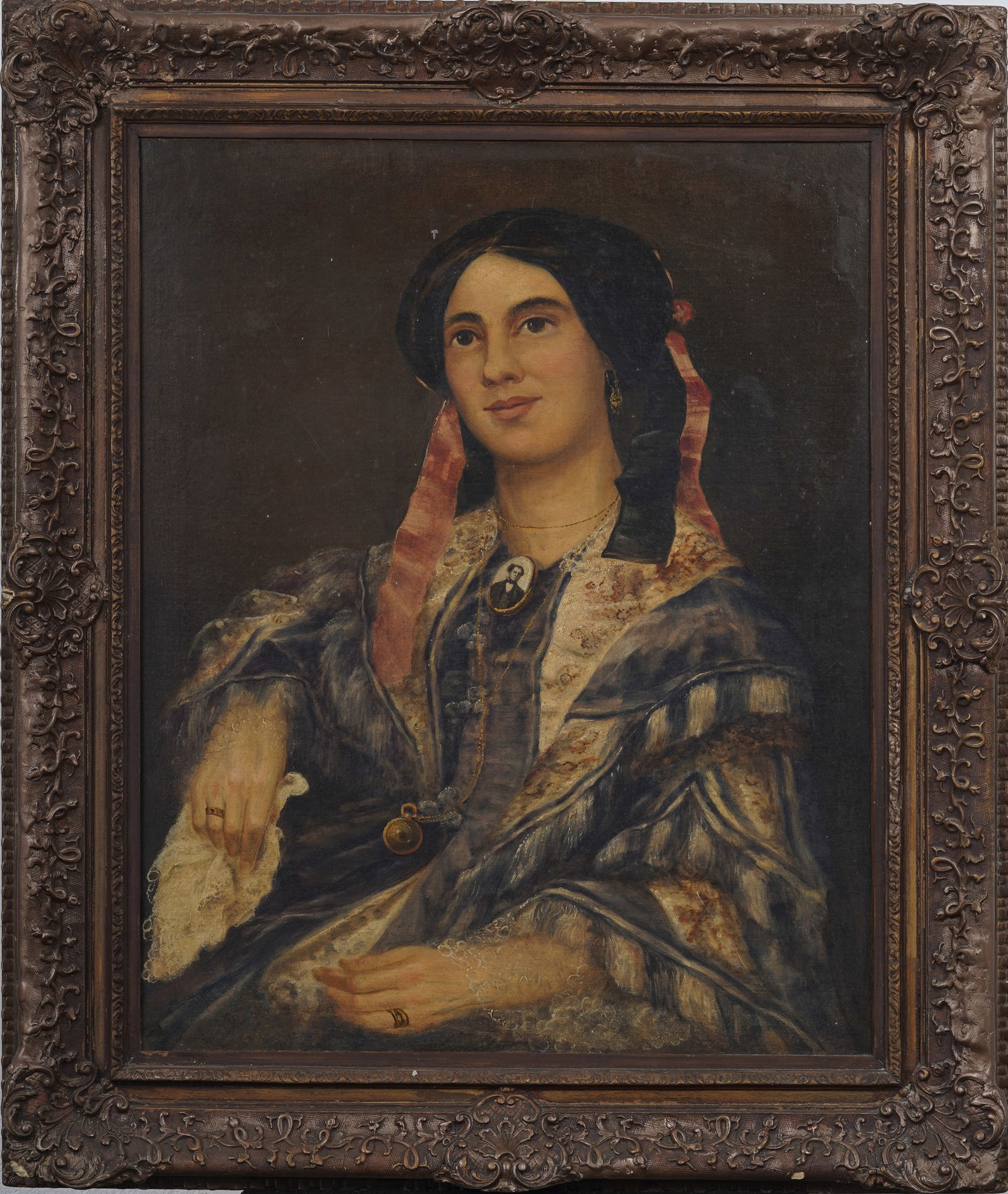 Antique European Portrait of an Elegant Young Woman Framed Original Oil Painting (1 of 8)