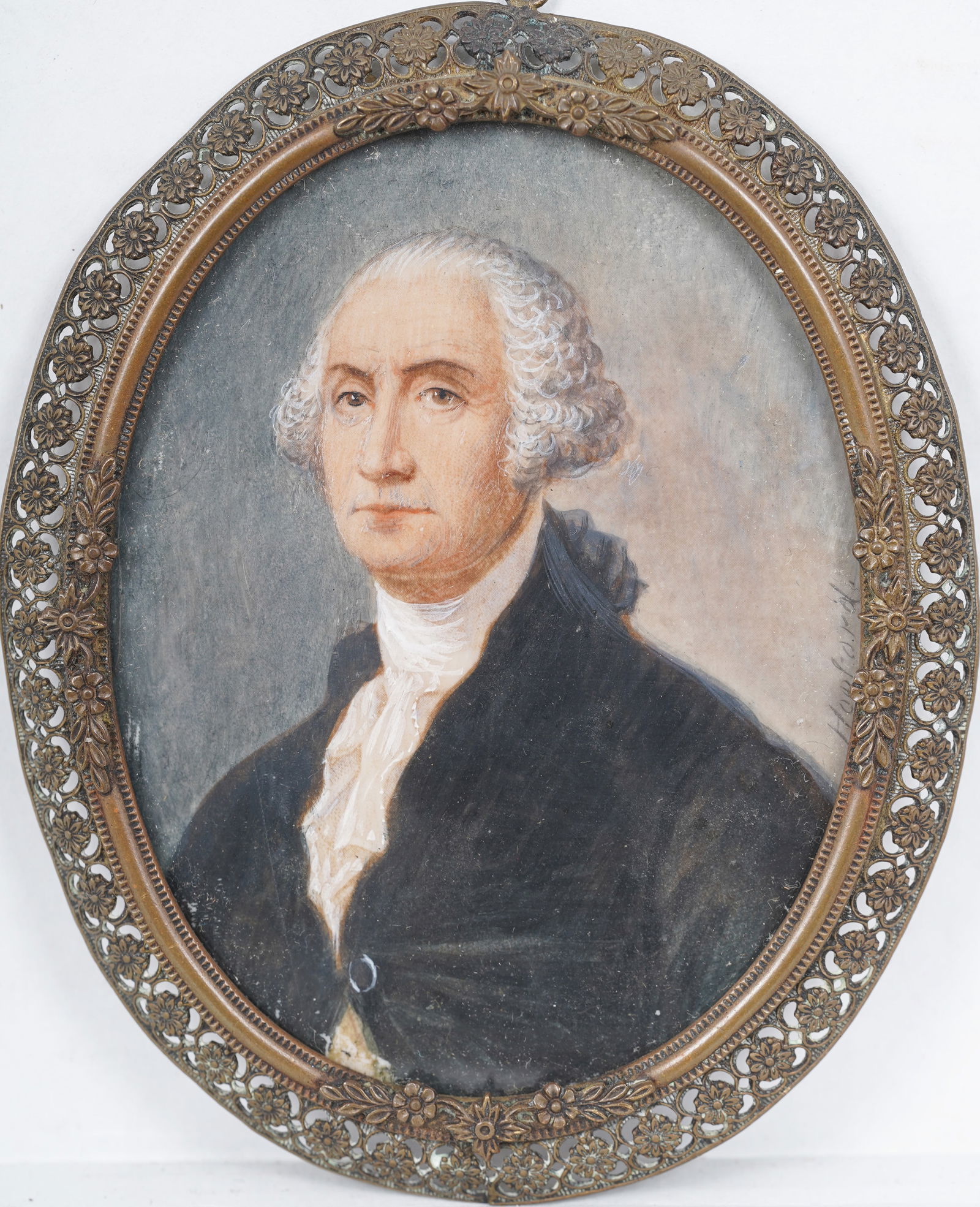 Antique American Miniature Gouache Portrait of George Washington Signed "Hopford" (1 of 5)