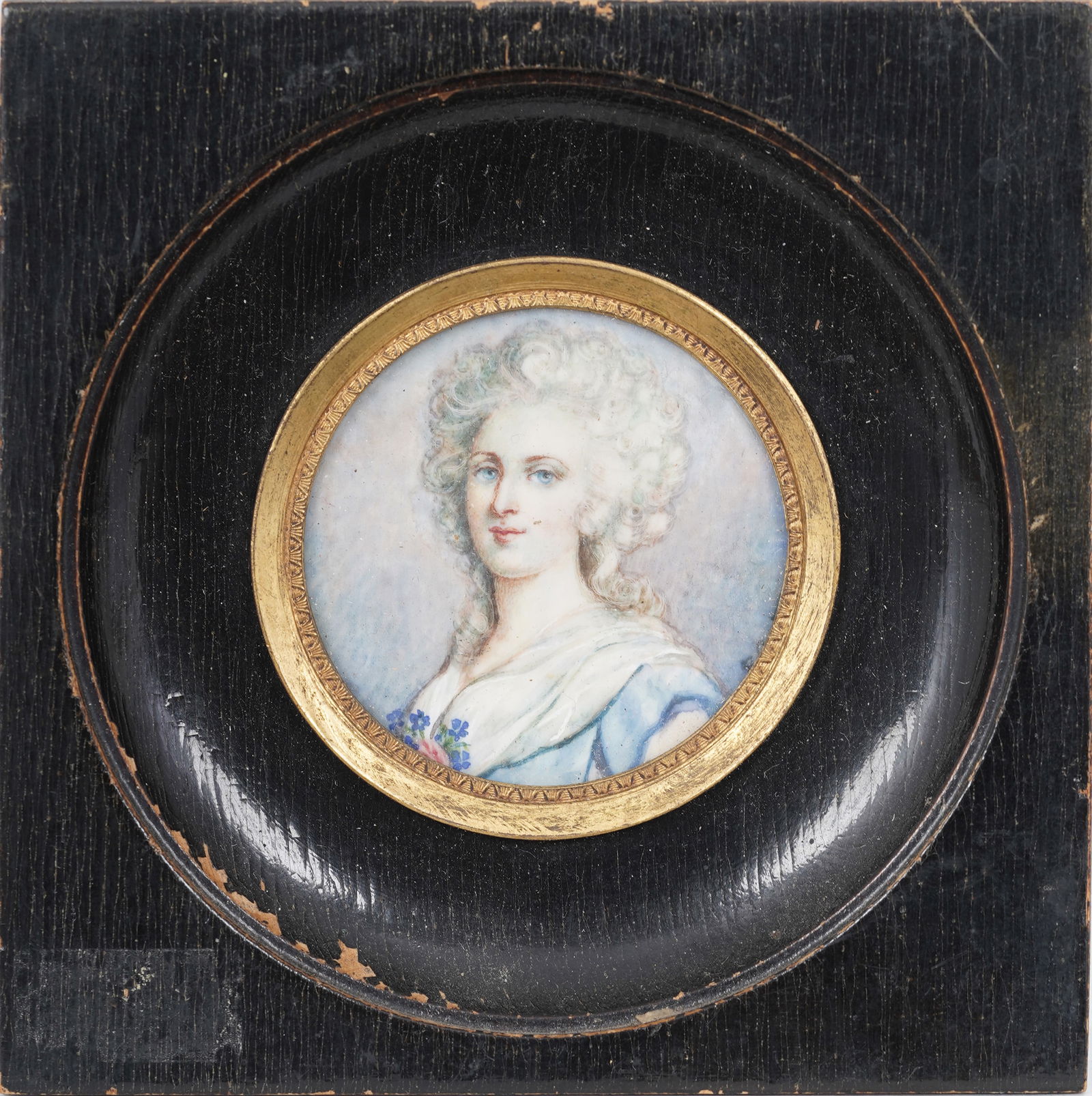 Finely Painted Antique French Gouache Miniature Portrait of an Aristocratic Lady (1 of 5)