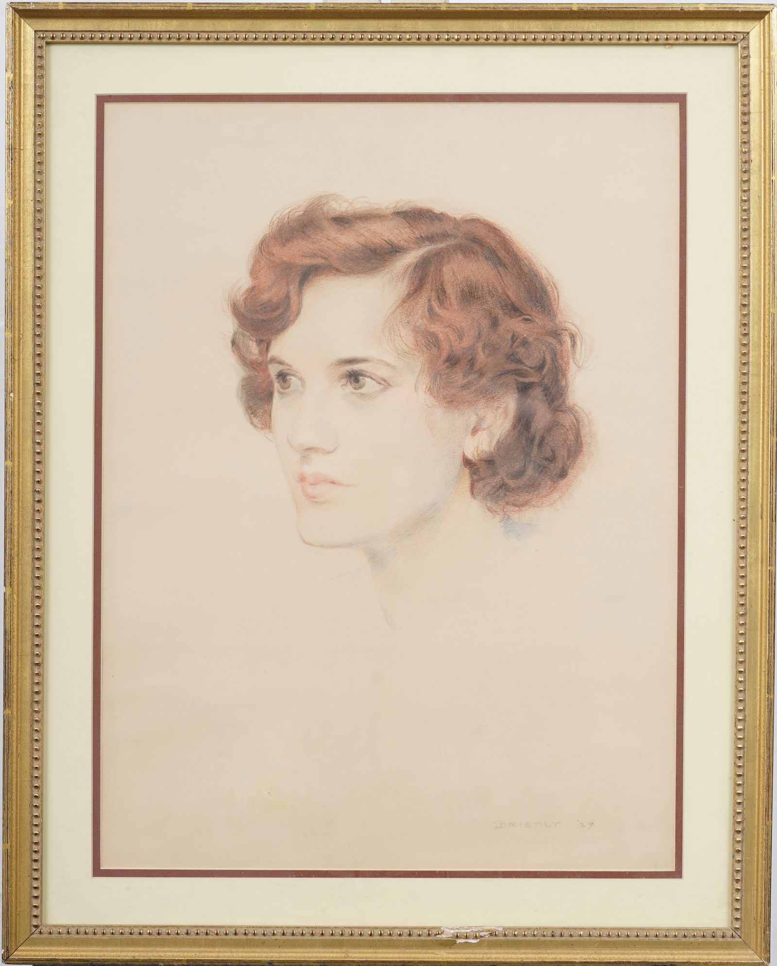 Vintage American Young Beauty Pencil Portrait (1 of 4)