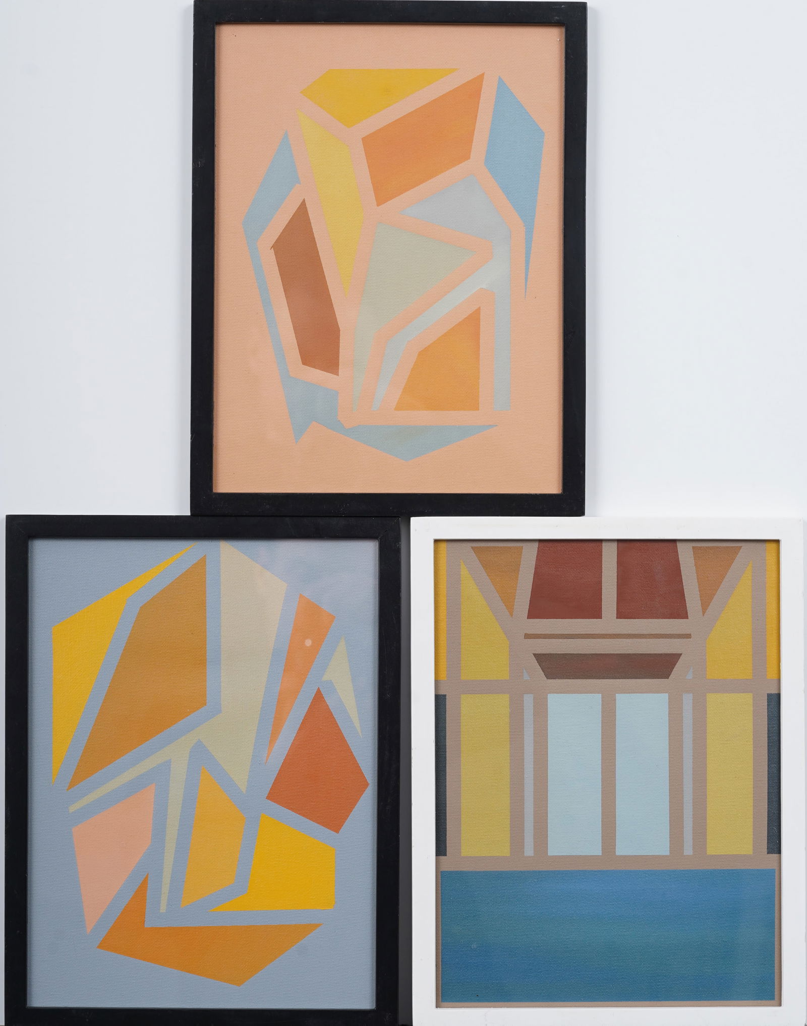 Three Framed Vintage Geometric Abstract Acrylic Paintings (1 of 6)