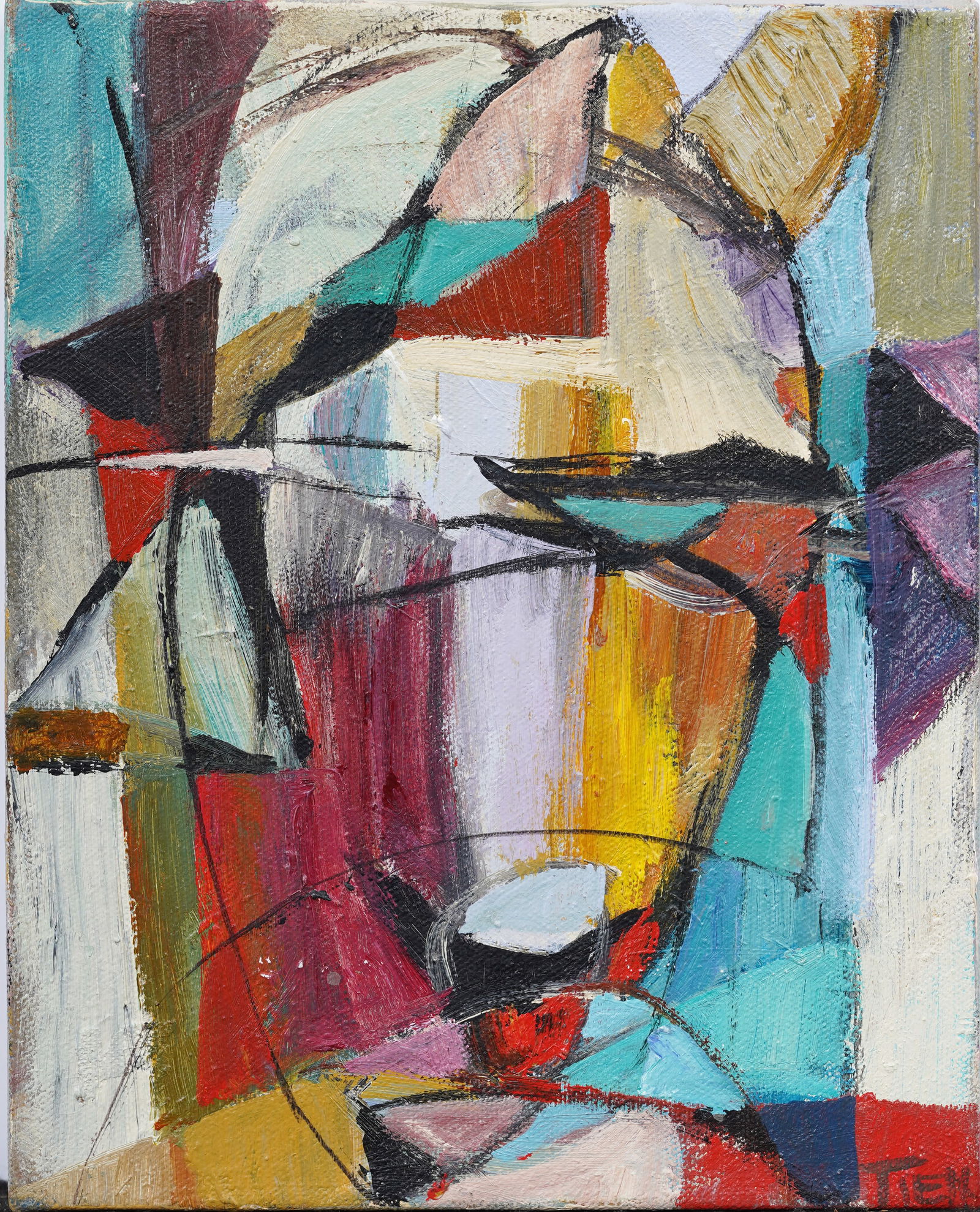 "Headtrips Series Y" Vintage Figural Abstract Expressionist Oil Painting Signed "Tien" (1 of 6)