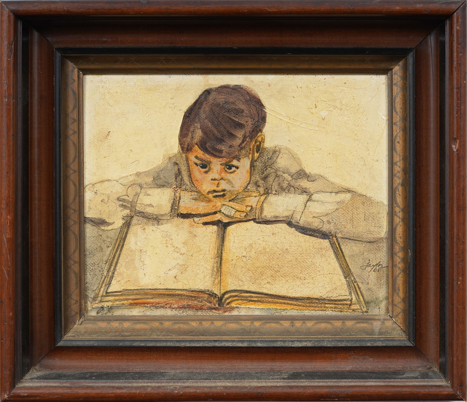 "Detention Study Hall" Vintage American Signed and Framed Oil Painting (1 of 6)