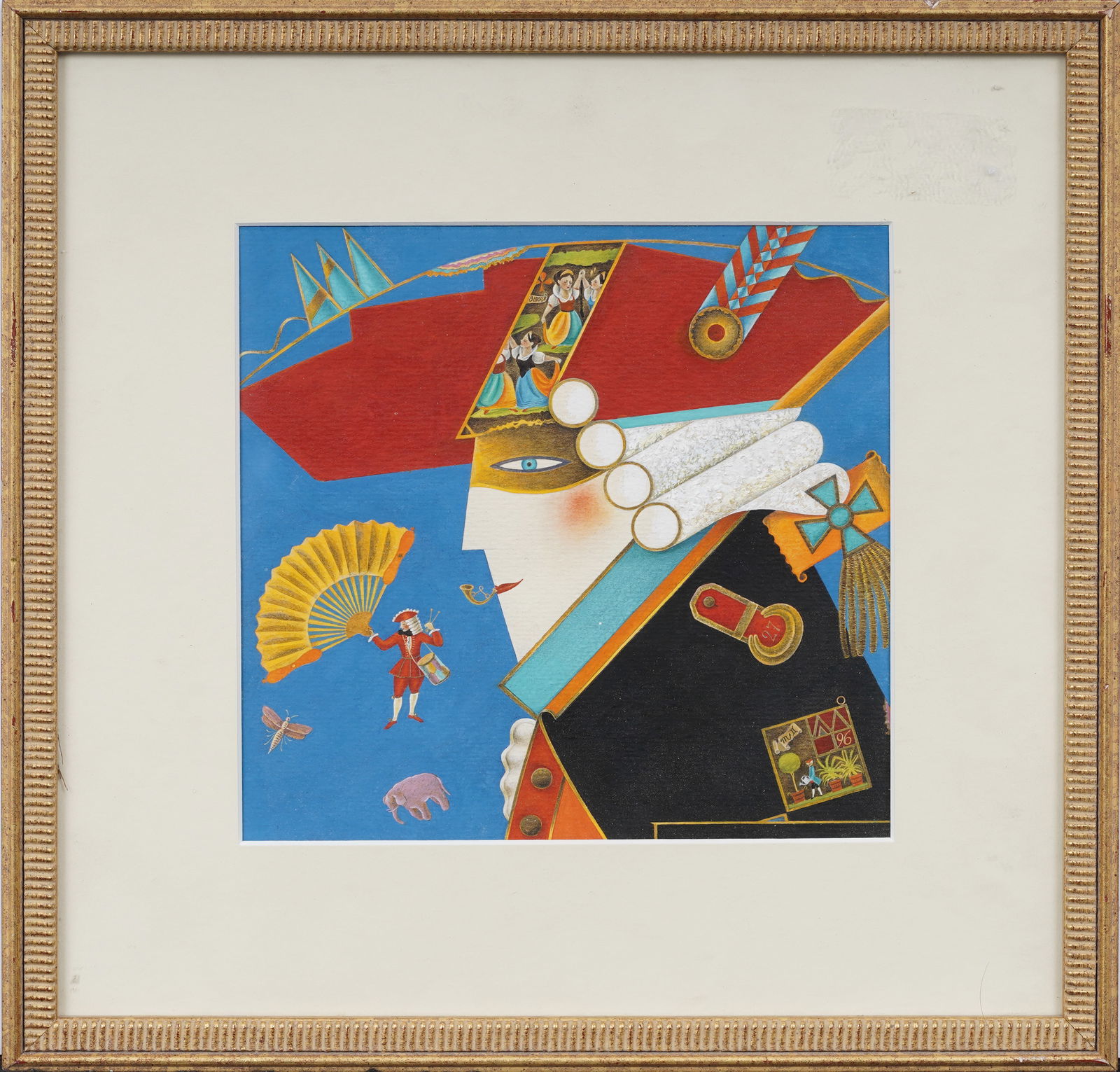 Vintage Russian Surrealist Dapper Nobleman Framed Gouache Painting (1 of 7)