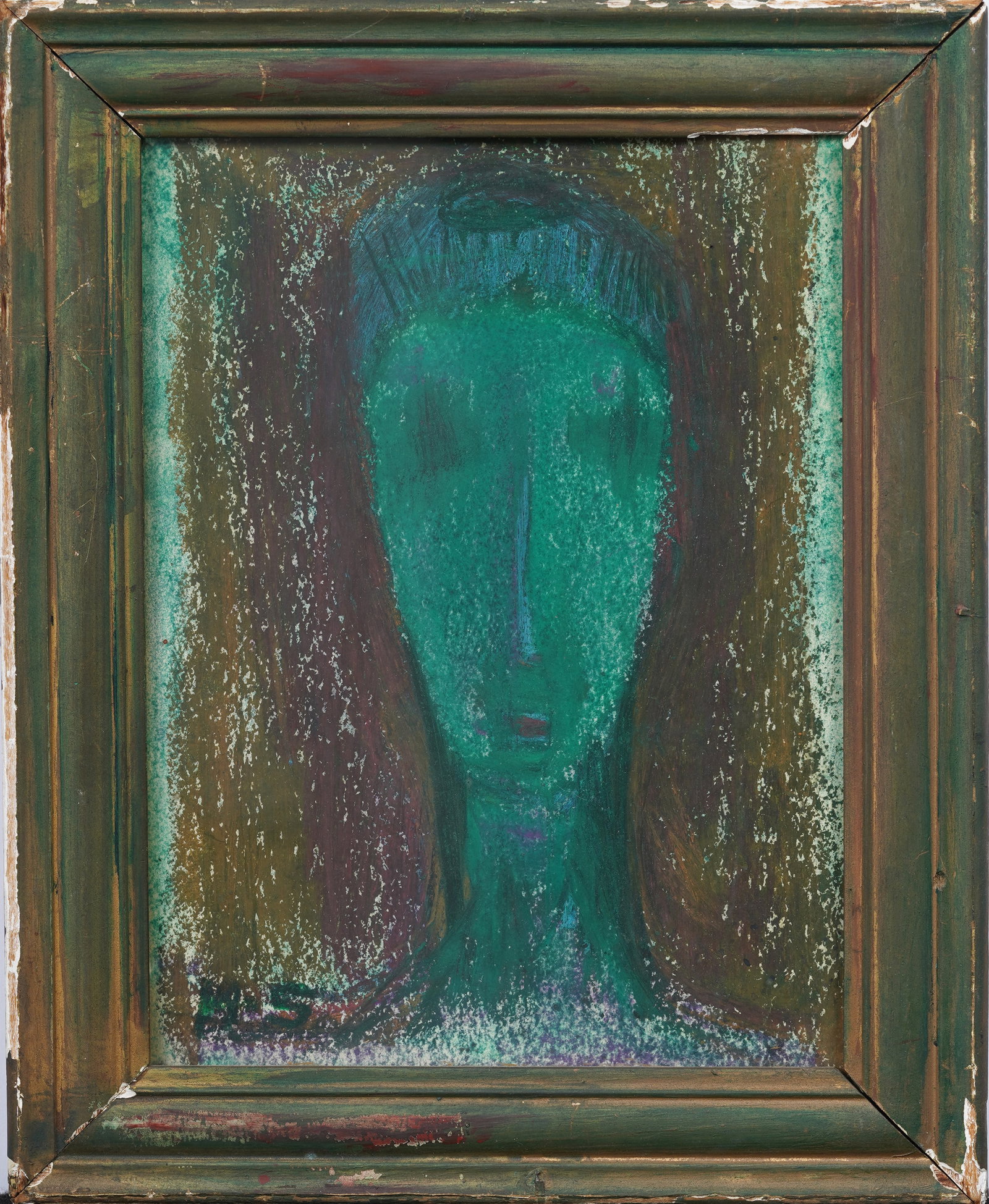 Vintage American Modernist Spectral Portrait Signed Framed Oil Crayon Artwork (1 of 5)