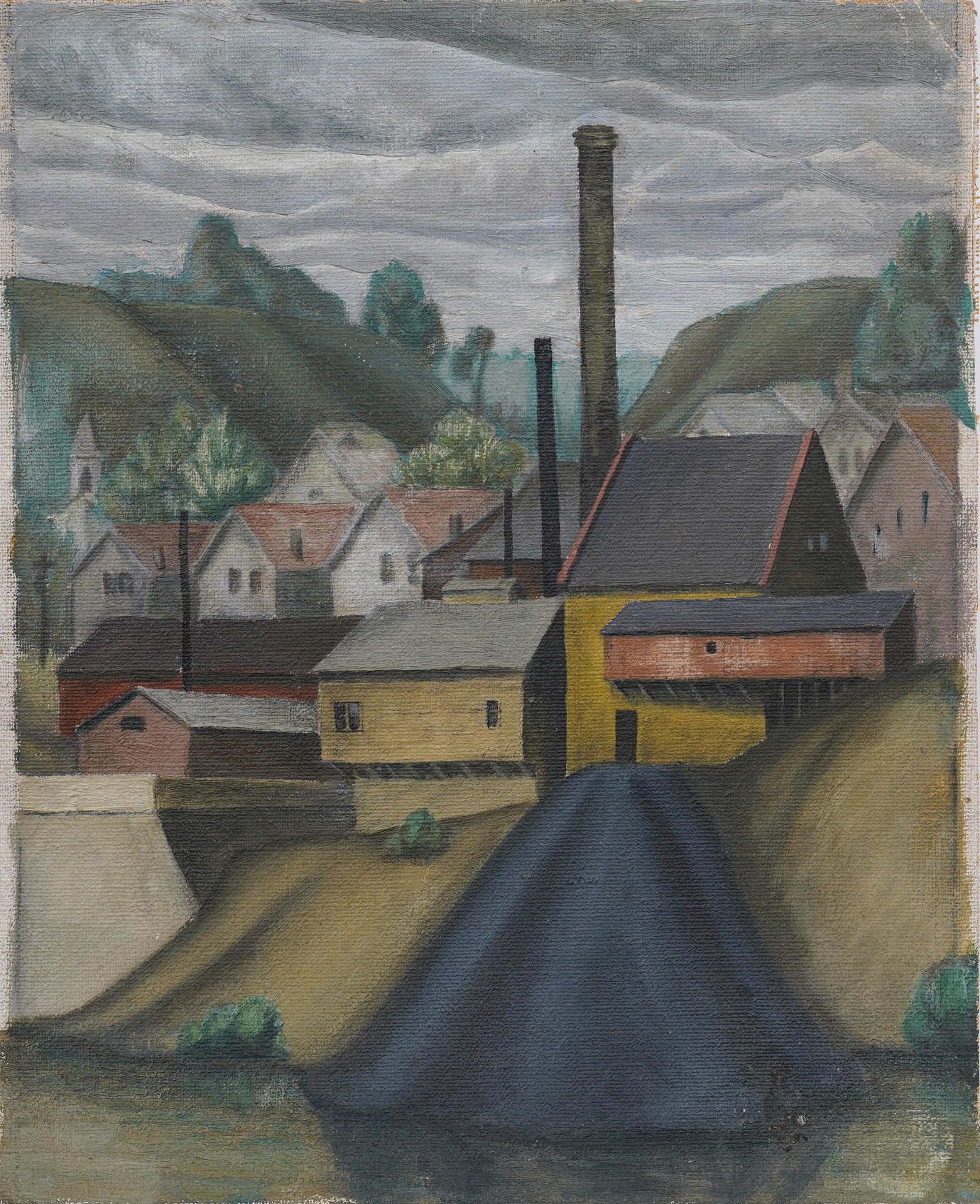 Vintage American Modernist Industrial Cityscape Original Oil Painting (1 of 5)