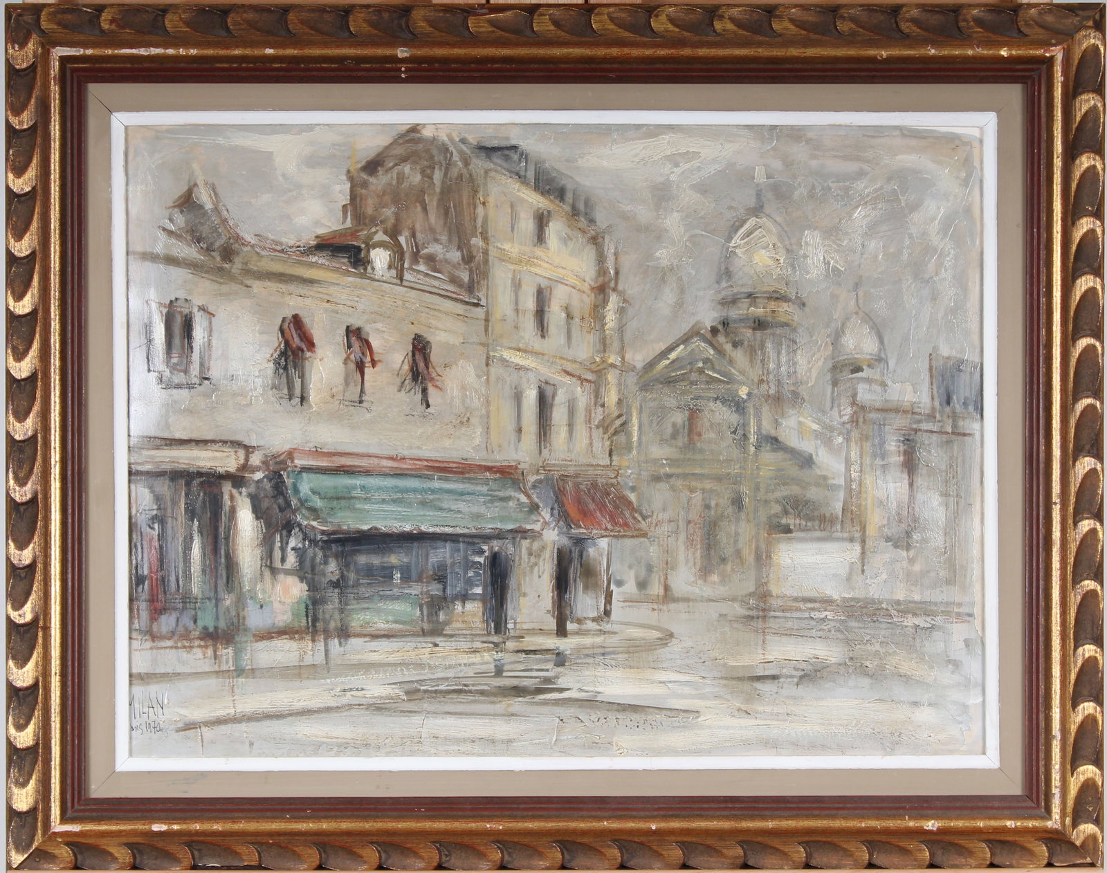 Signed Framed Vintage European Modernist Street Scene Original Oil Painting (1 of 6)