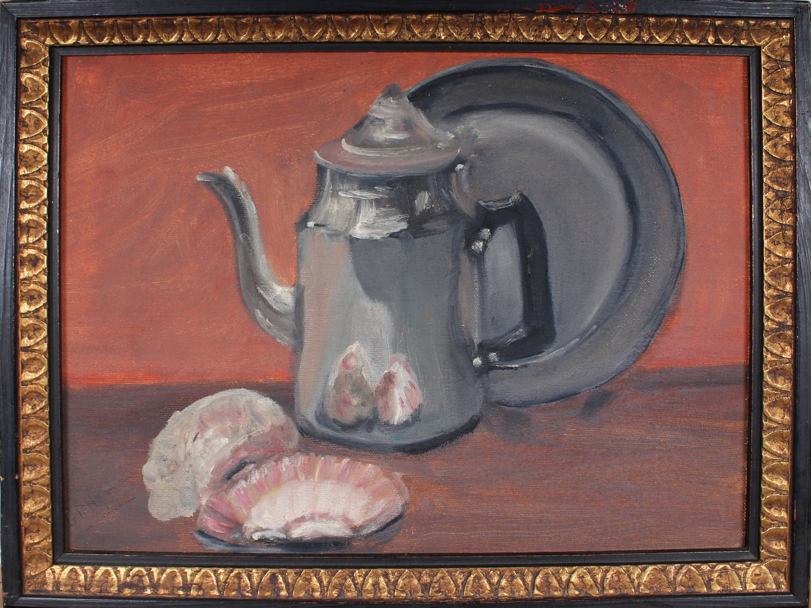 Framed Signed Vintage American Impressionist Tea Pot Still Life Oil Painting: Vintage American still life oil painting. Measuring: 14 by 18 inches overall, and 11.5 by 15.5 painting alone. Please see all images for condition. Size is measured and written on the back of the pain