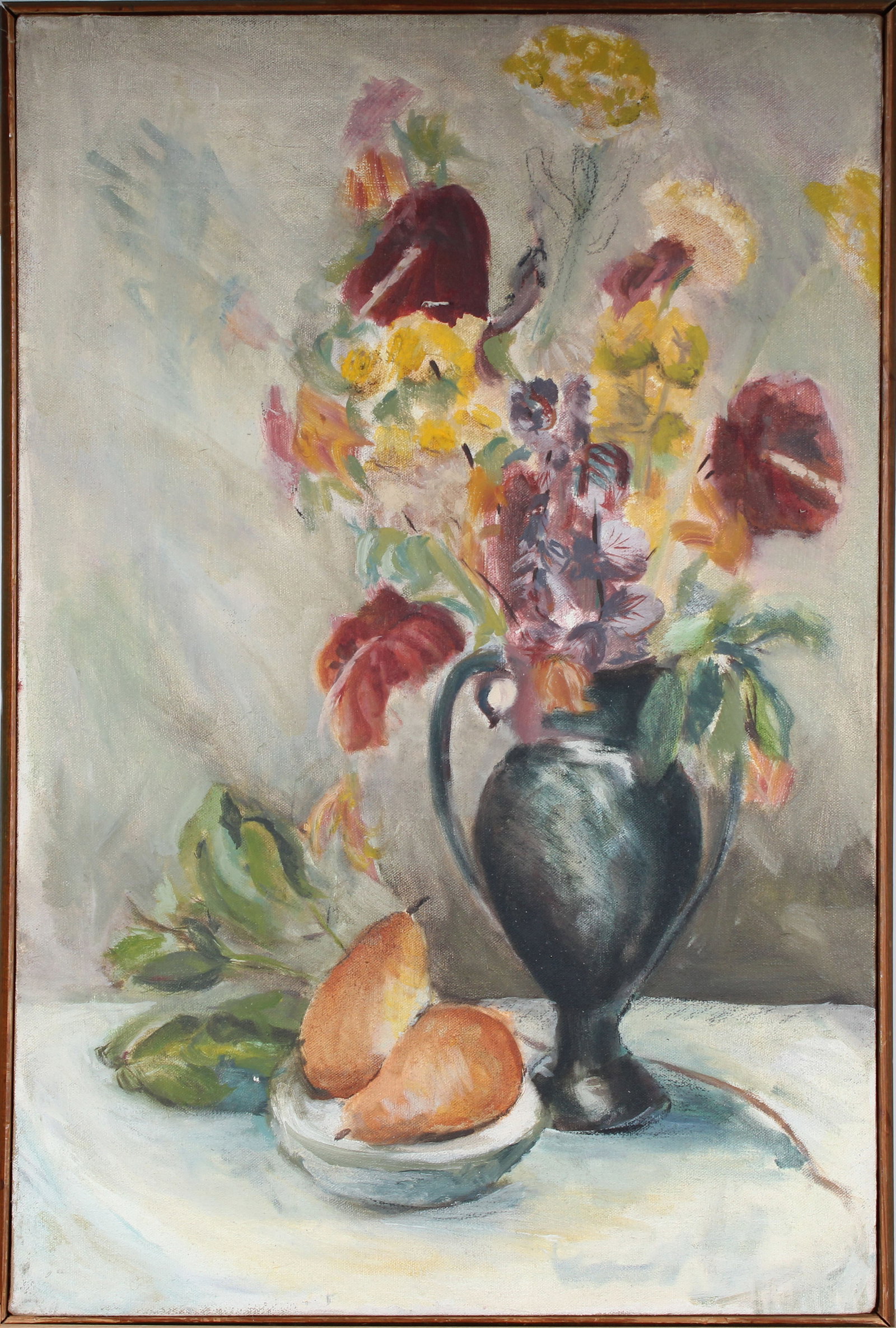 Vintage American School Modernist Flower Still Life Framed Oil Painting (1 of 5)