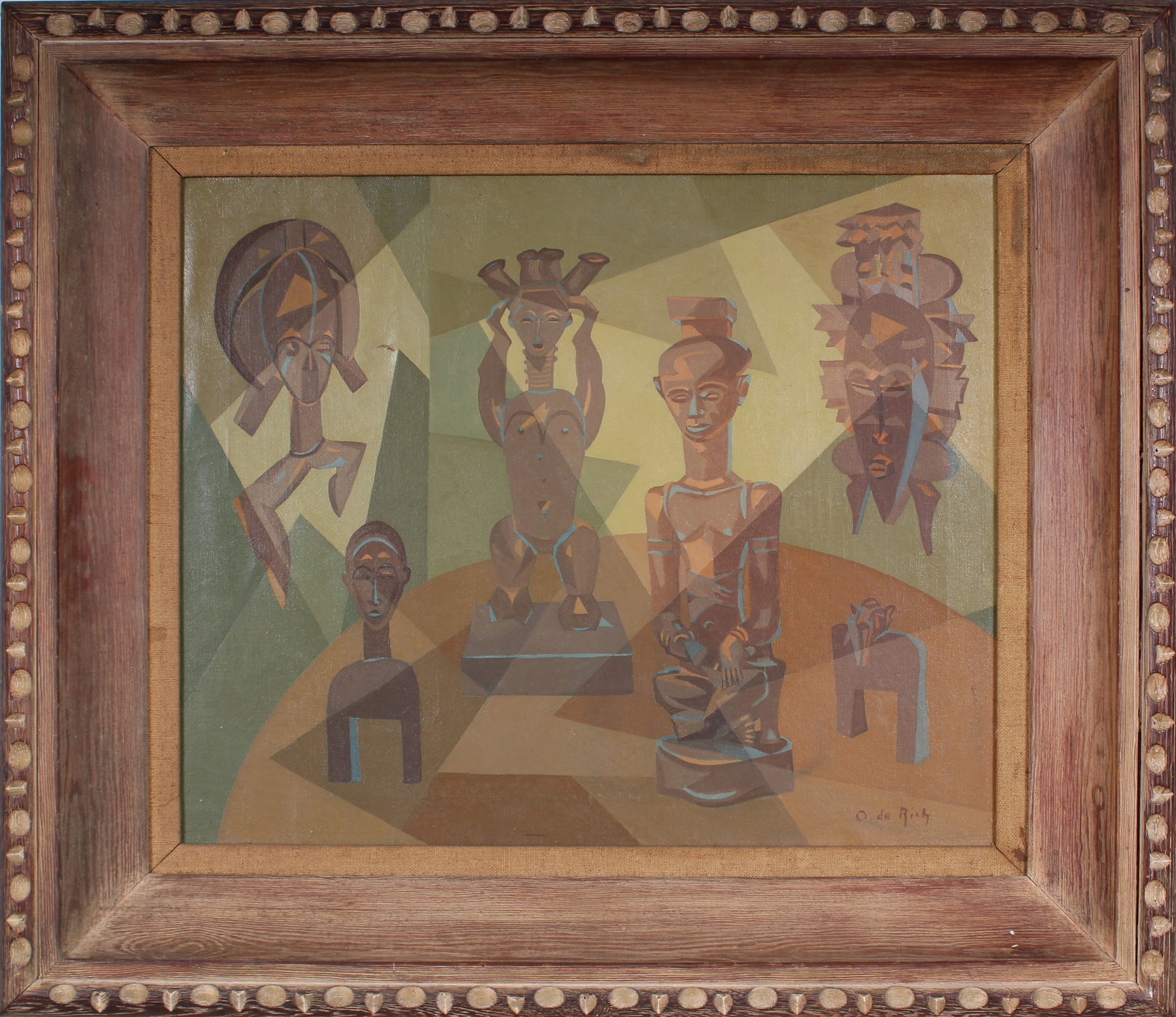 Vintage African American Modernist School Signed Interior Sculpture Portrait Framed Oil Painting (1 of 8)