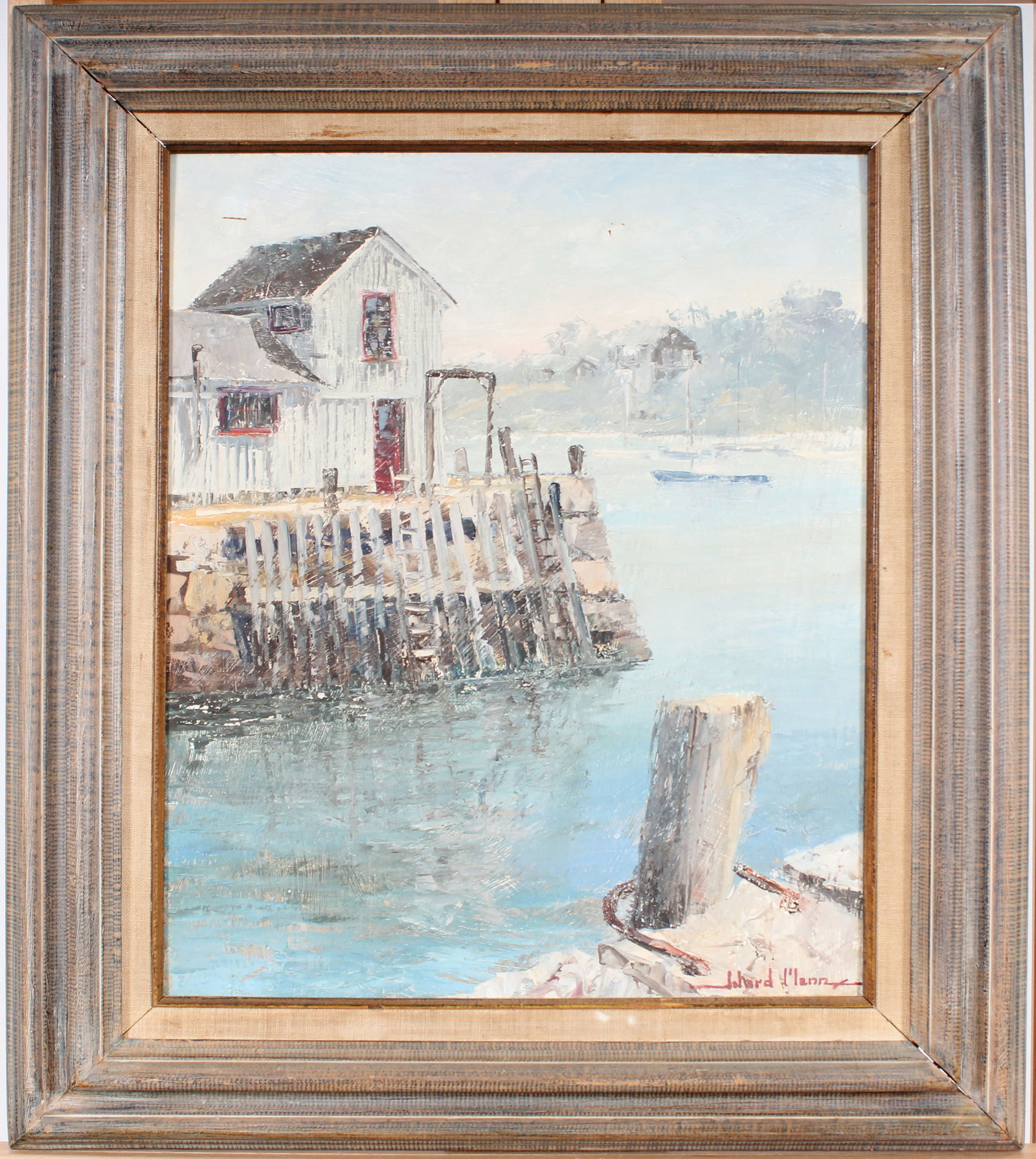 Ward Palmer Mann 1921-2005 Signed Vintage American Impressionist Seascape Framed Oil Painting: Vintage American seascape oil painting. Signed. Measuring: 27 by 23 inches overall, and 20 by 16 painting alone. Please see all images for condition. Size is measured and written on the back of the pa