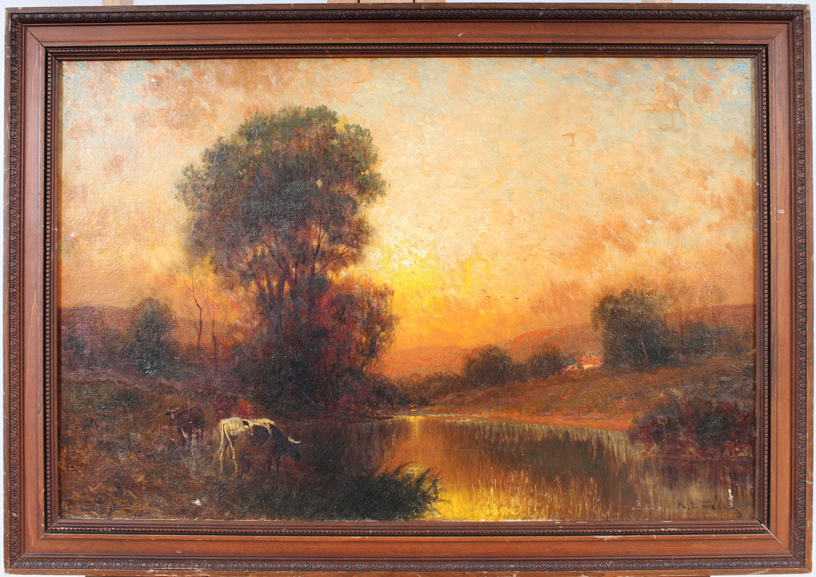 Karl Eugene Felix Antique American Luminous Hudson River School Sunset Landscape Oil Painting (1 of 9)