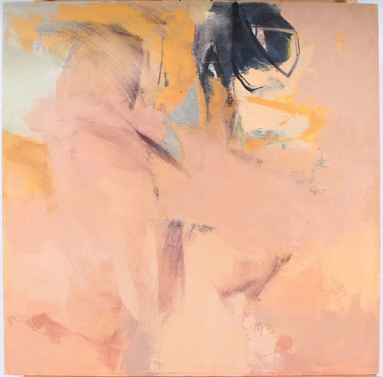 Vintage Signed American Abstract Expressionist Original Woman Artist Modernist Oil Painting: Vintage American oil painting. Measuring: 28 by 28 inches overall. Please see all images for condition. Size is measured and written on the back of the painting or next to each object. The first size