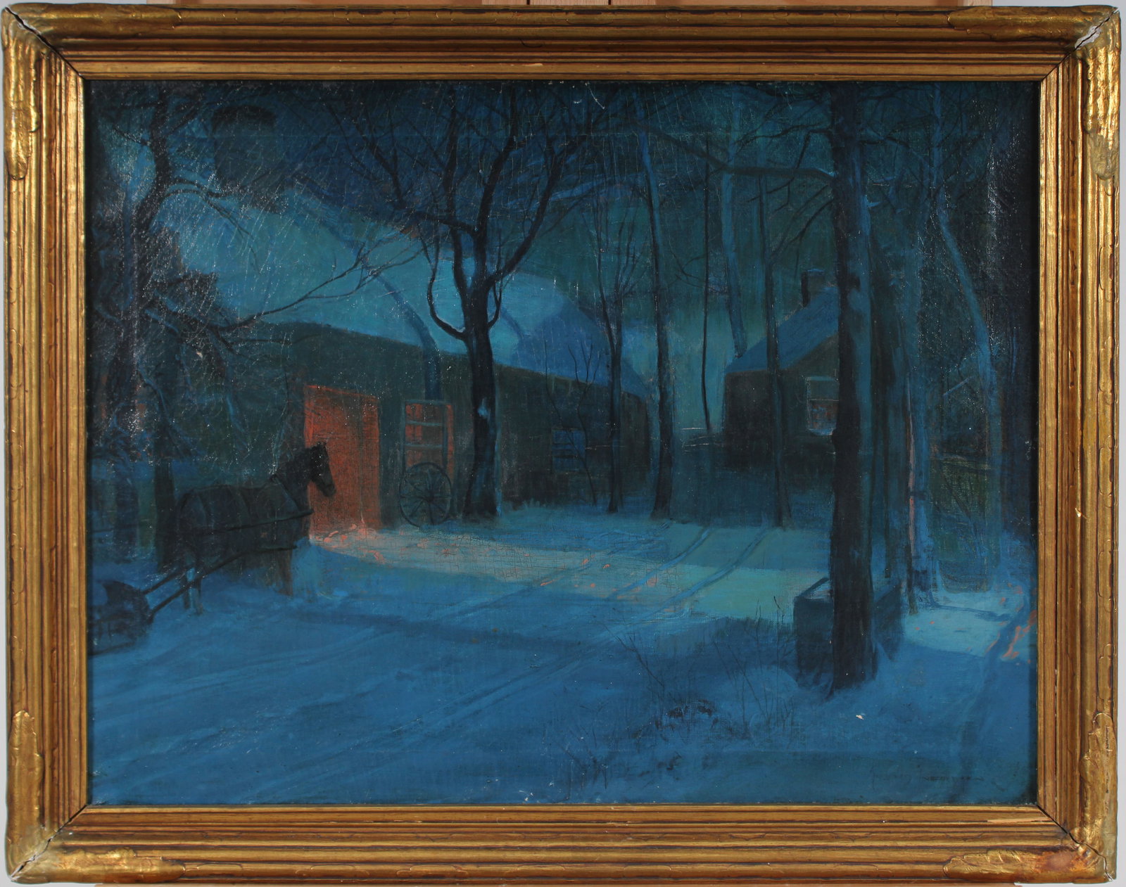 Svend Svendsen 1864-1945 Signed Antique American Winter Snow Barn Landscape Framed Oil Painting (1 of 8)