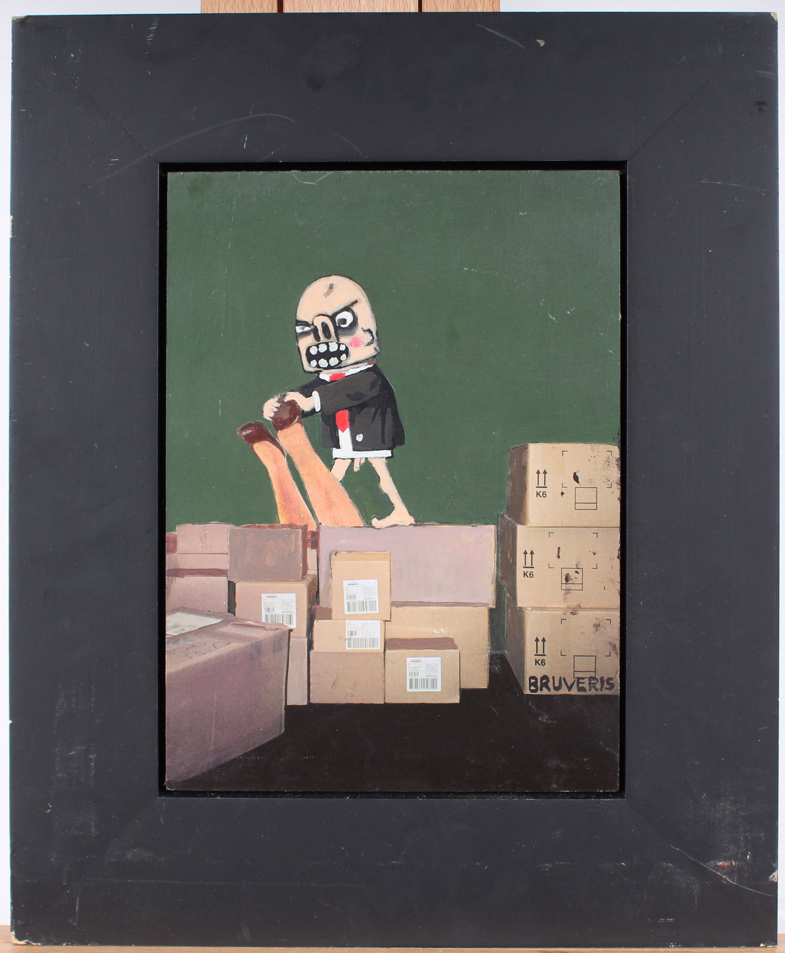 Vintage American Modernist Outsider Art "Fragile Packing" Surreal Framed Mixed Media Painting (1 of 6)