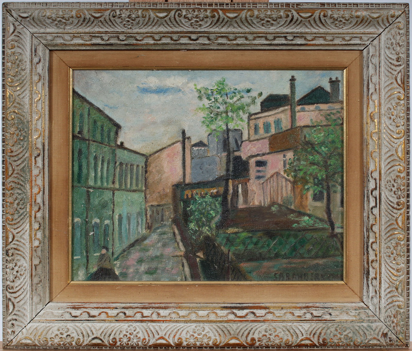 Vintage American School Modernist Cityscape Signed Framed Original Oil Painting (1 of 8)